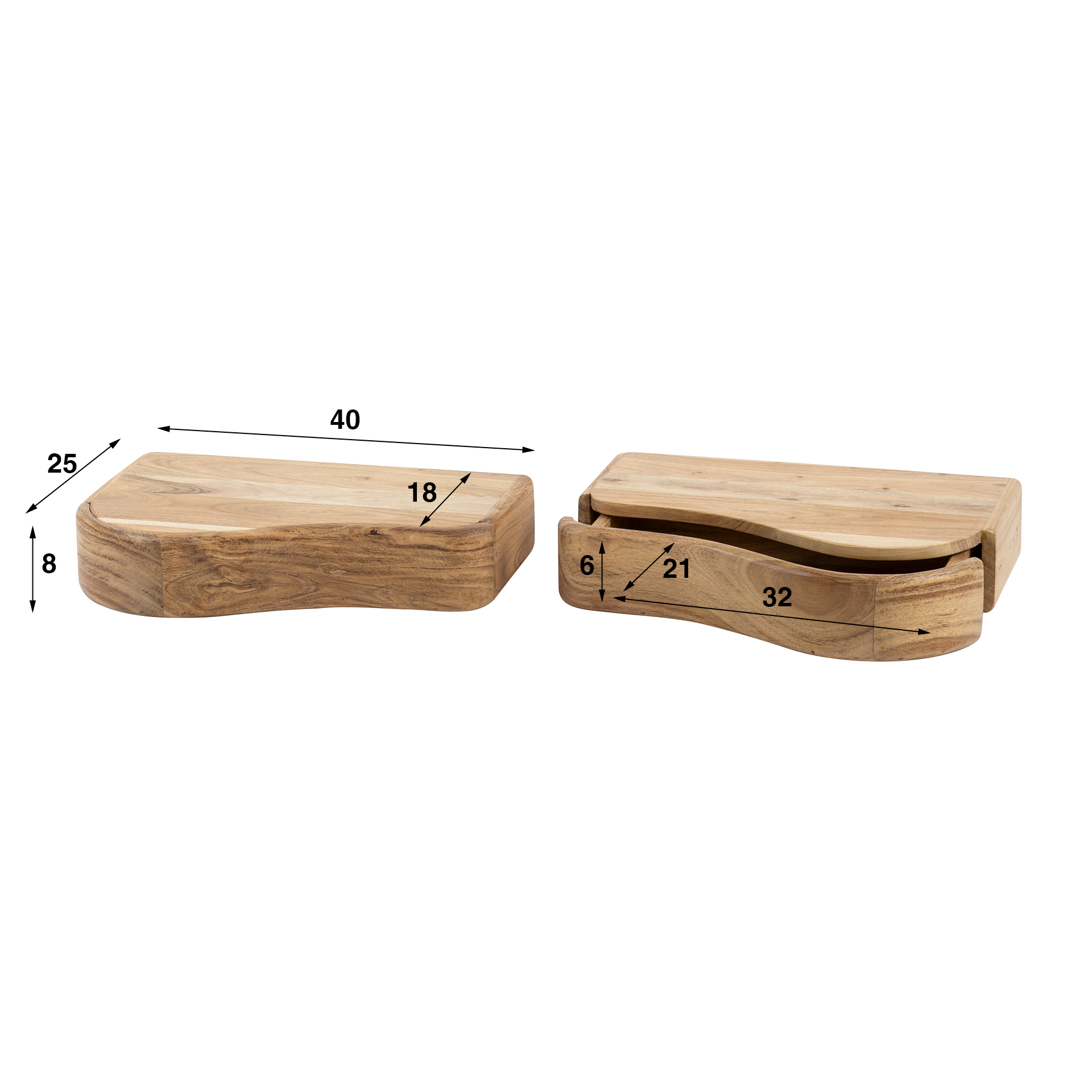 Nachtkastjes Organic set van 2 - Links & Rechts - Acaciahout - Afbeelding 4