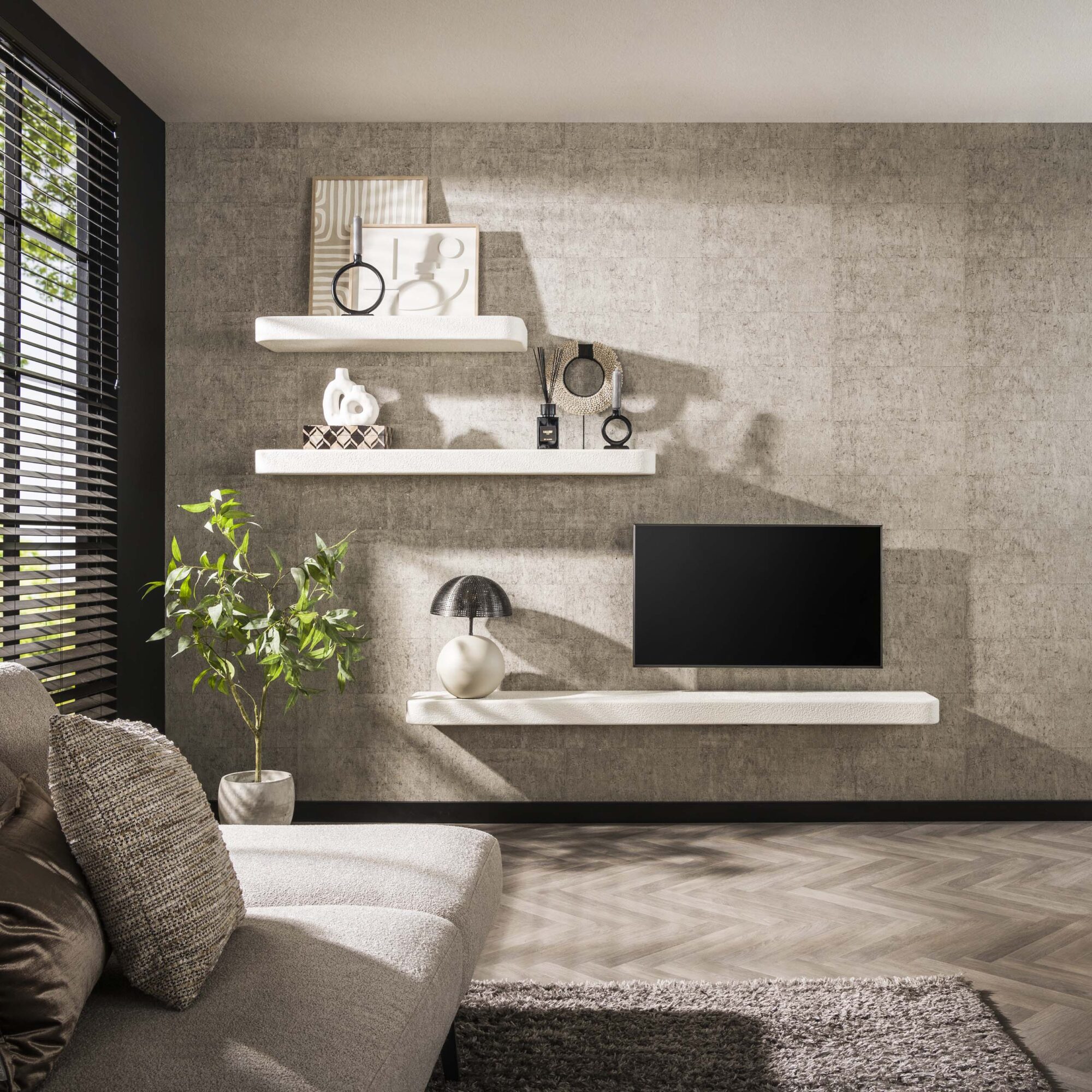 Wandplank/ TV-meubel Stone Marmercomposiet - 200 cm - Afbeelding 2
