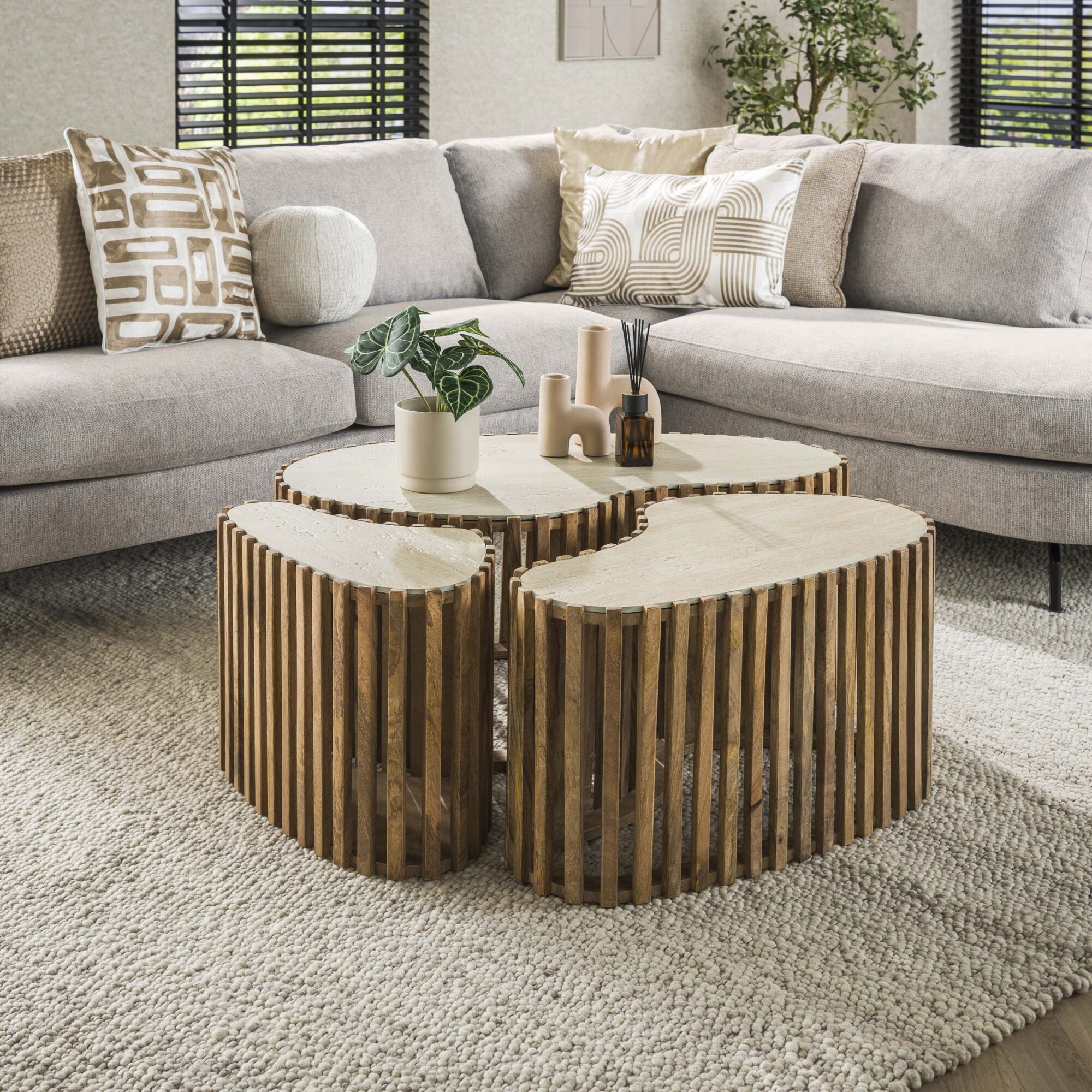 Salontafel Nuovo Curve Travertin Set van 3 stuks