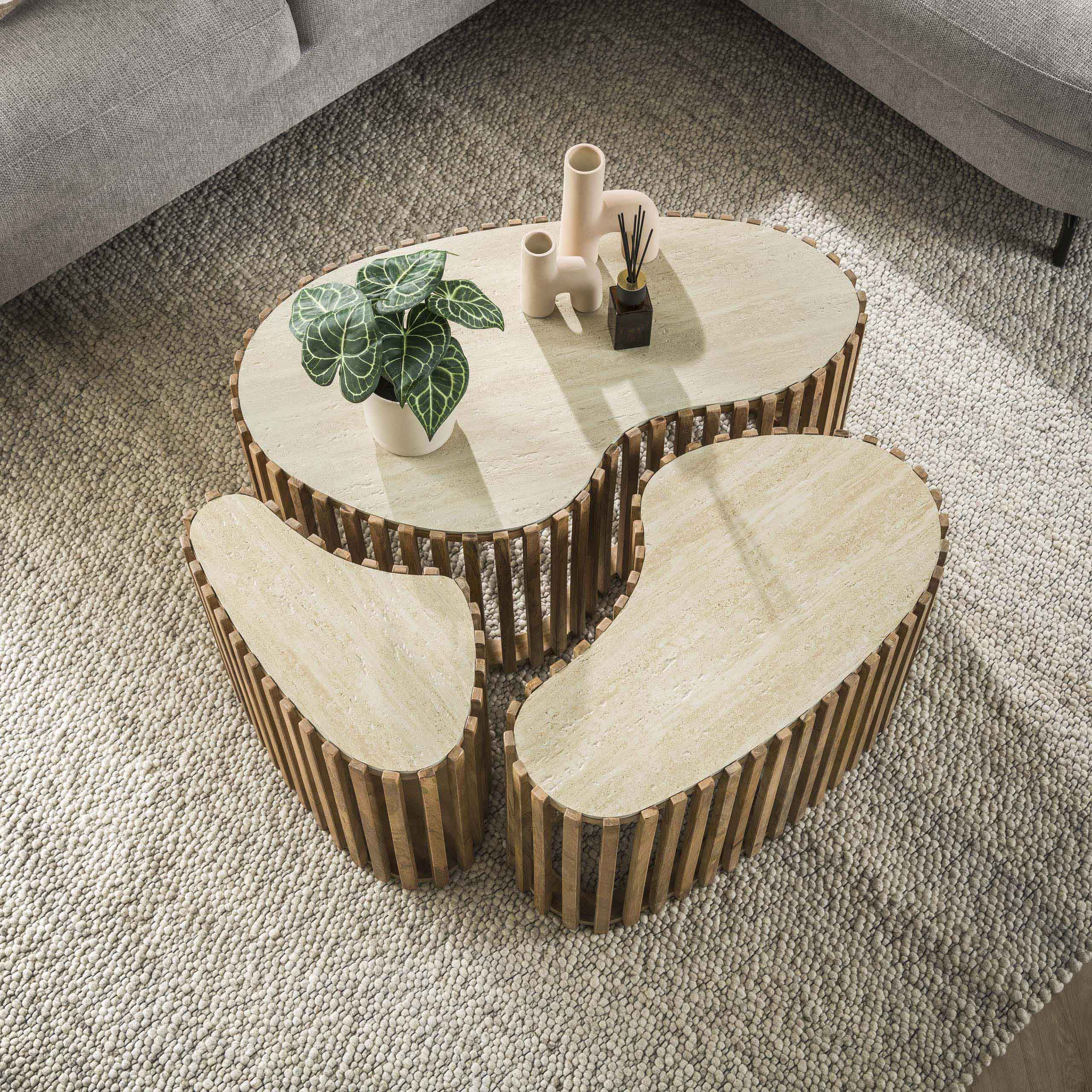 Salontafel Nuovo Curve Travertin Set van 3 stuks - Afbeelding 2