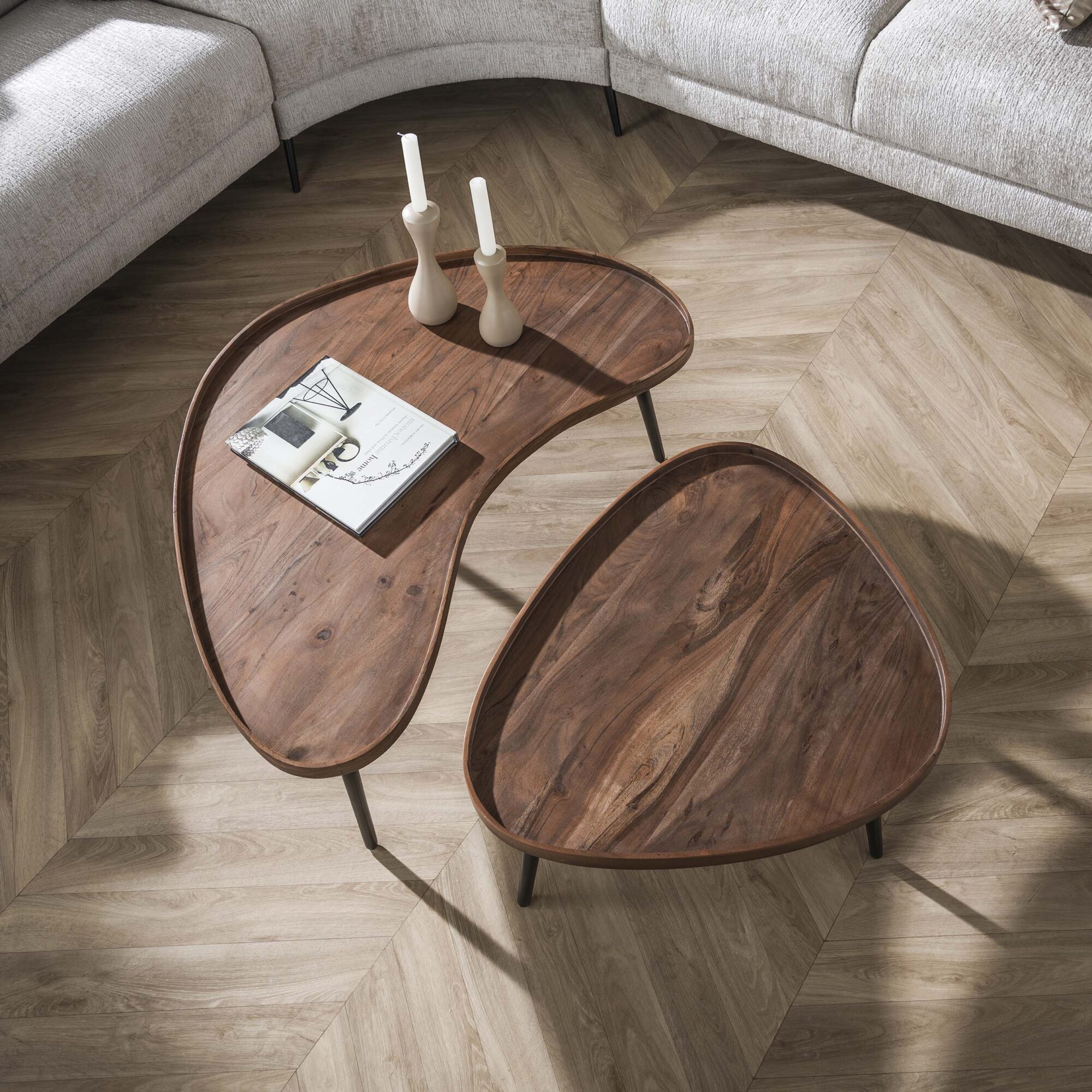 Salontafel Carve organisch set van 2 - Acacia bruin - Afbeelding 5
