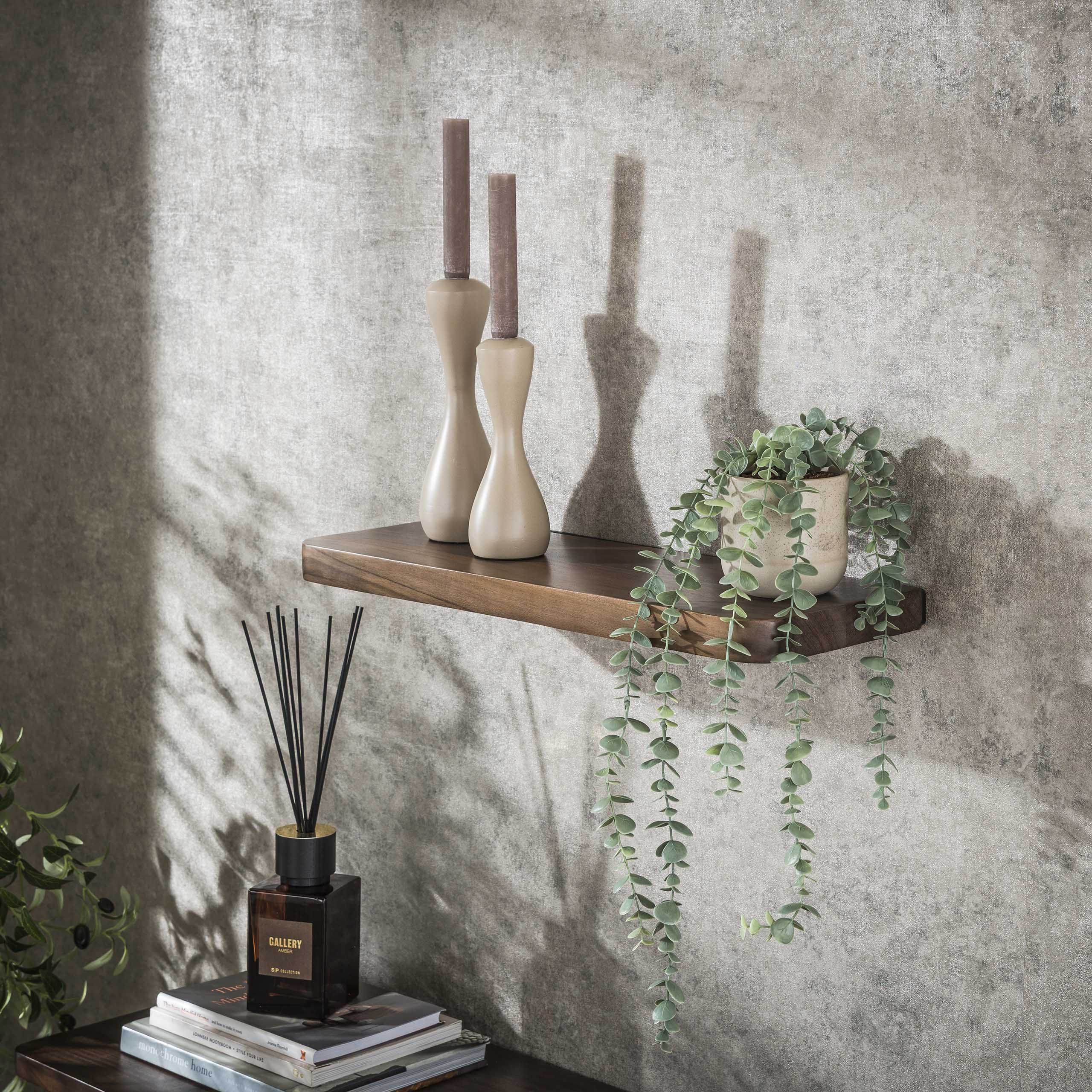 Wandplank Carve 60 cm - Massief acacia bruin