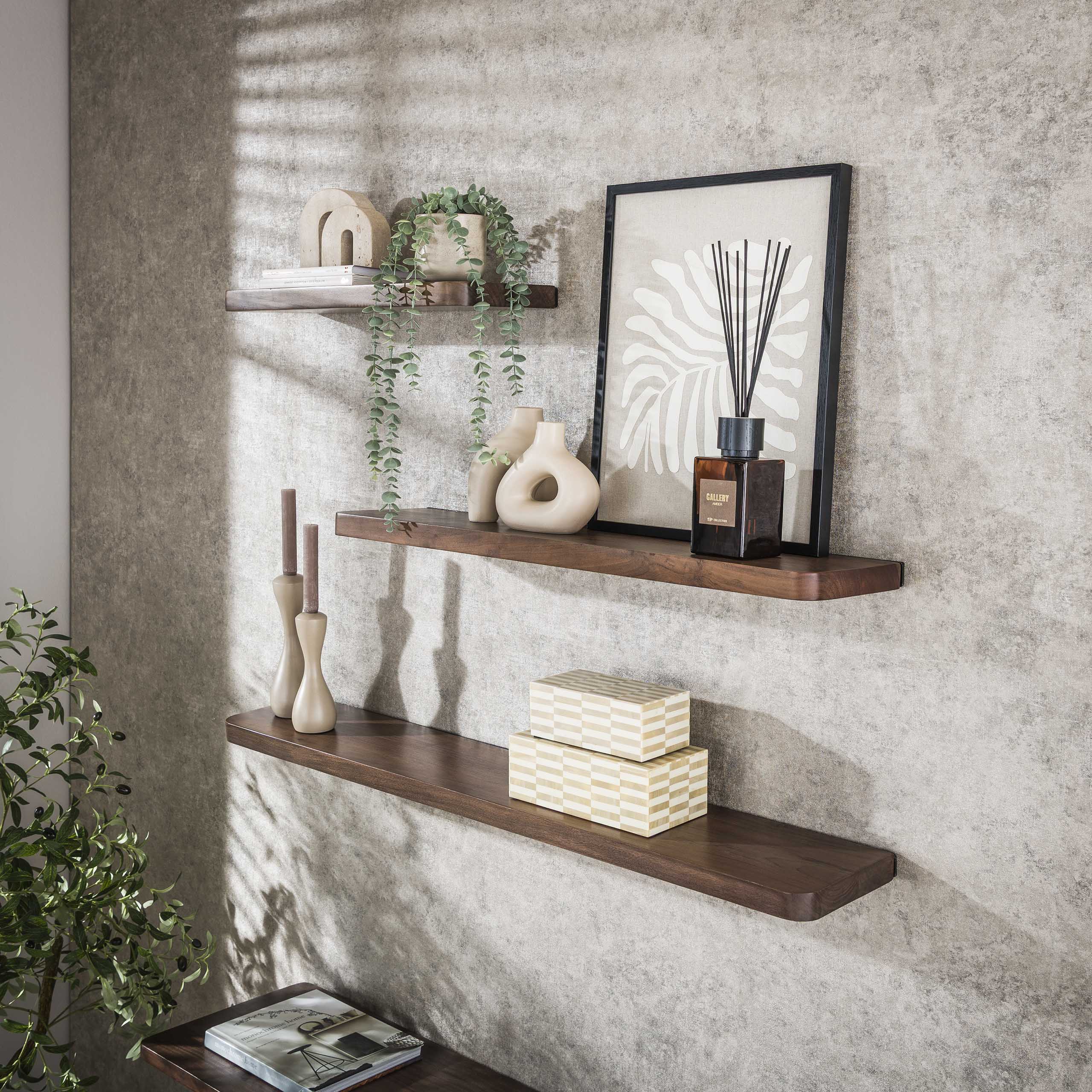 Wandplank Carve 90 cm - Massief acacia bruin - Afbeelding 2
