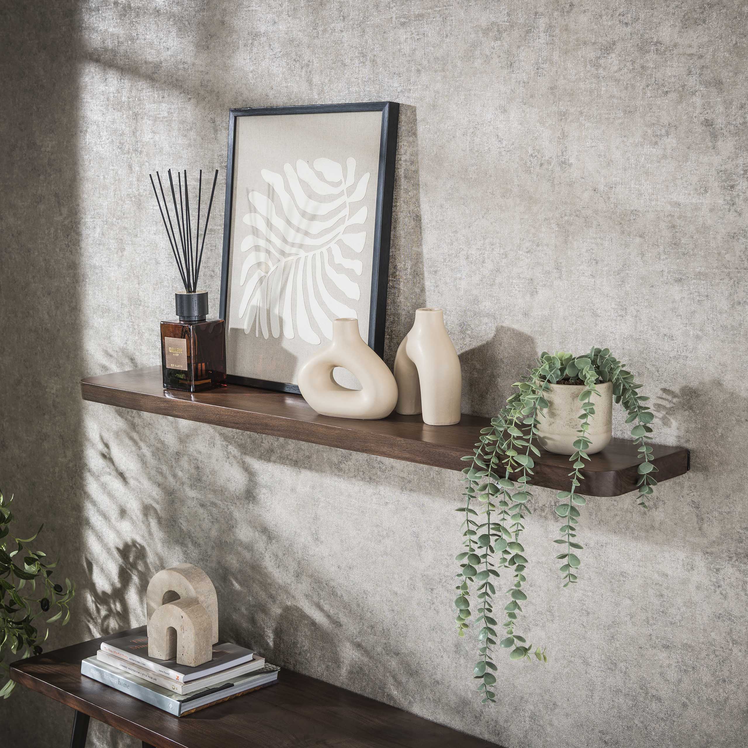 Wandplank Carve 120 cm - Massief acacia bruin