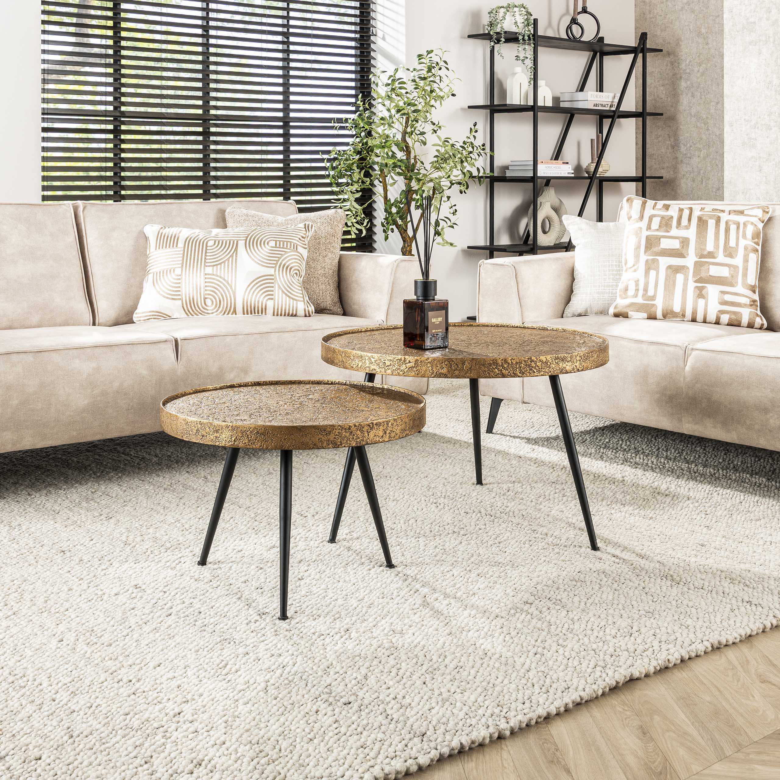 Ronde Salontafel Metallic set van 2 stuks Brons Antiek
