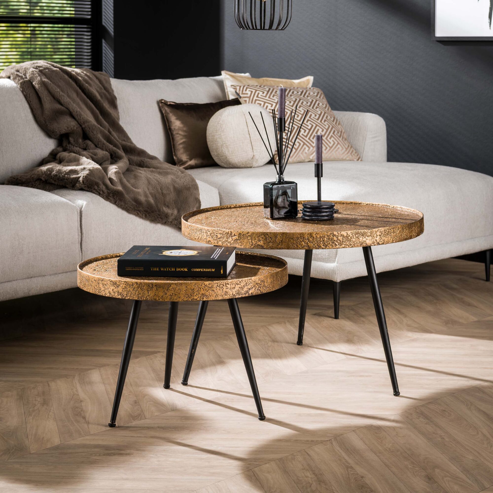 Ronde Salontafel Metallic set van 2 stuks Brons Antiek - Afbeelding 3
