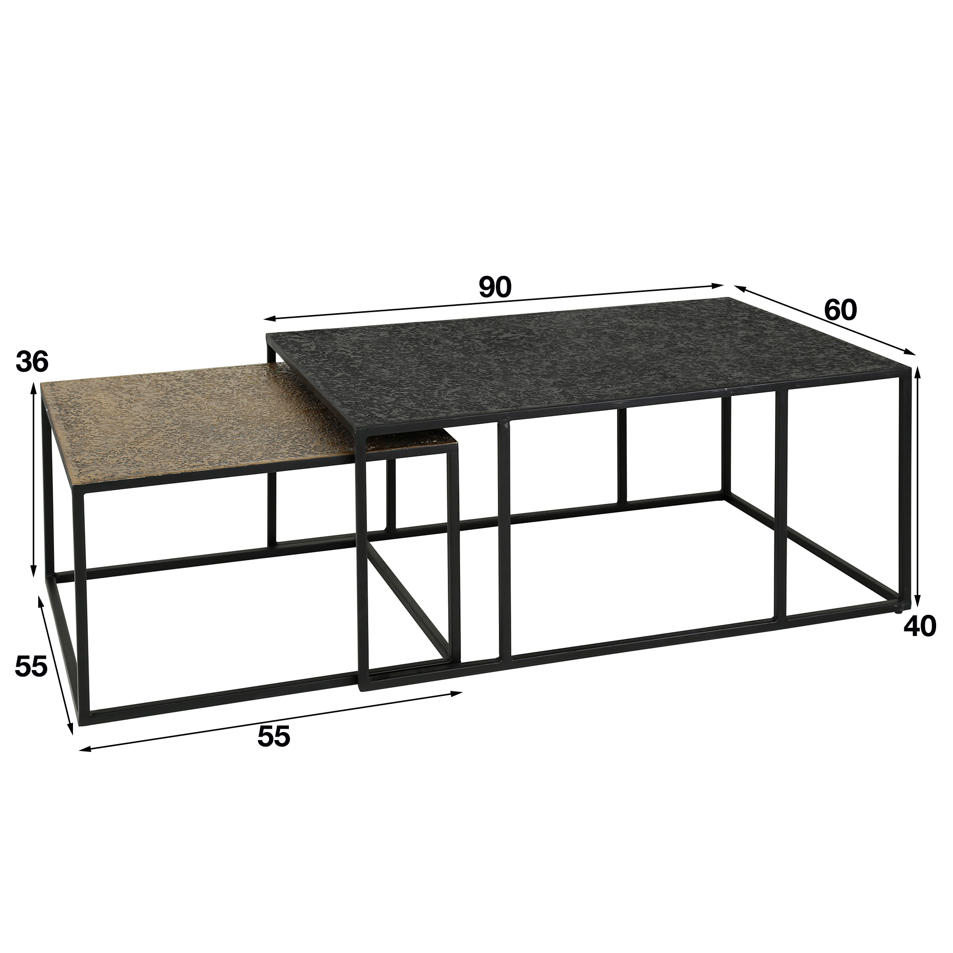 Salontafel Metallic set van 2 stuks Brons/Zwart - Afbeelding 7