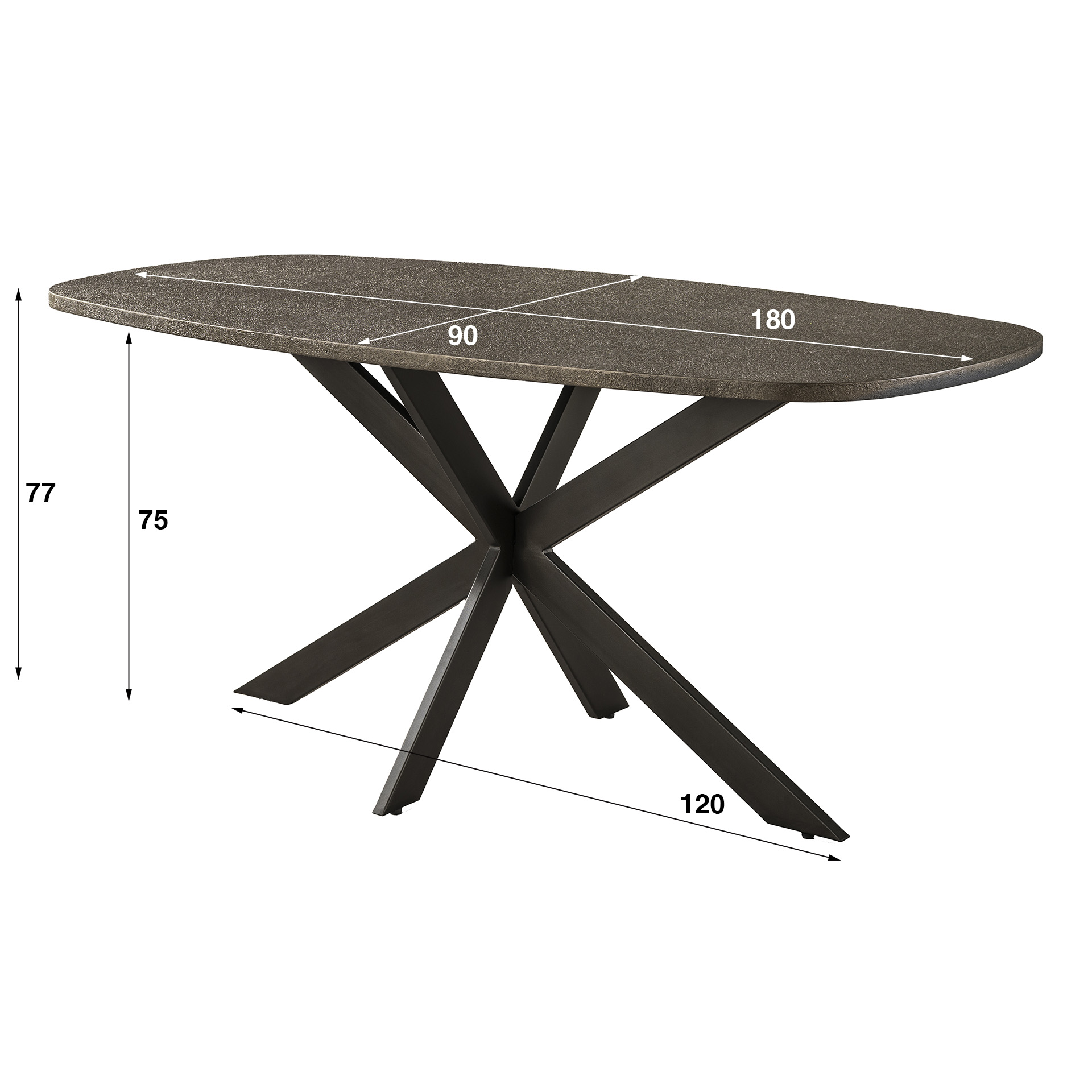 Ovale Eettafel Bronvik Liquid Metal 180 x 90cm - Afbeelding 6