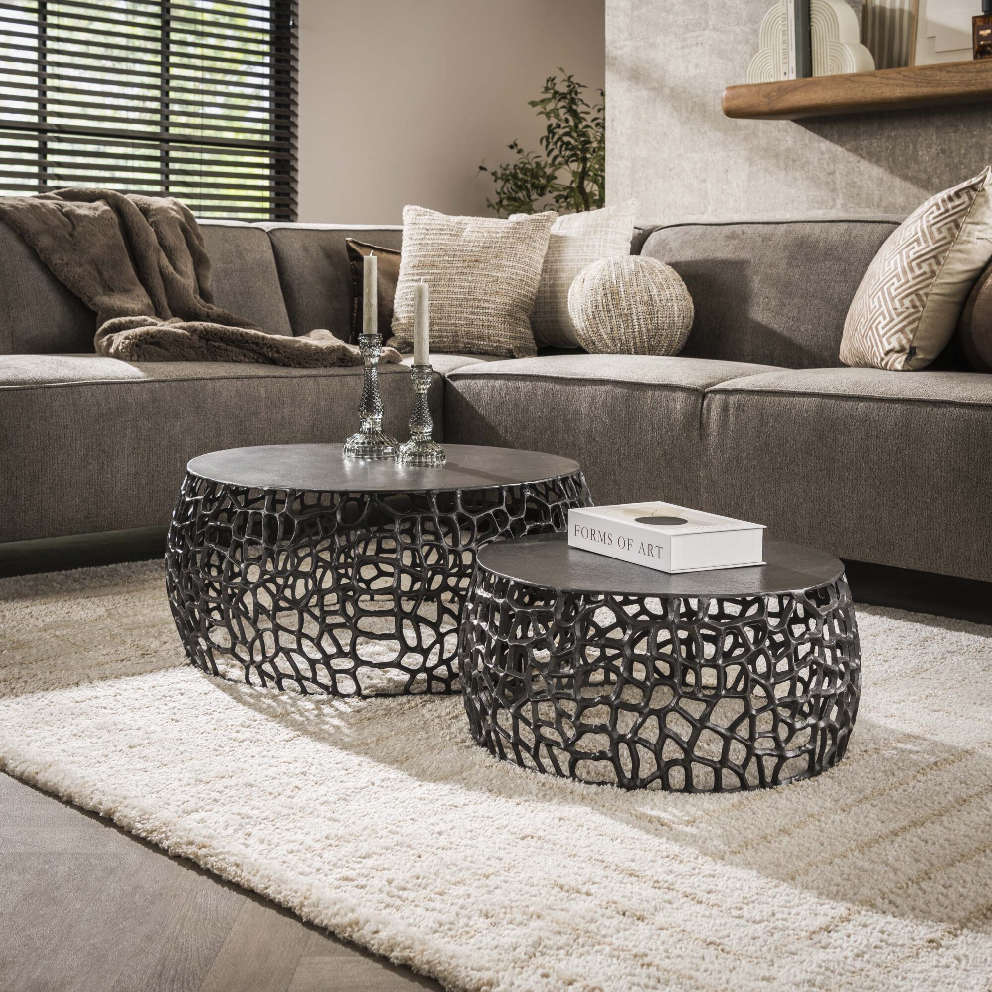 Salontafel Maze set van 2 - Zwart nikkel