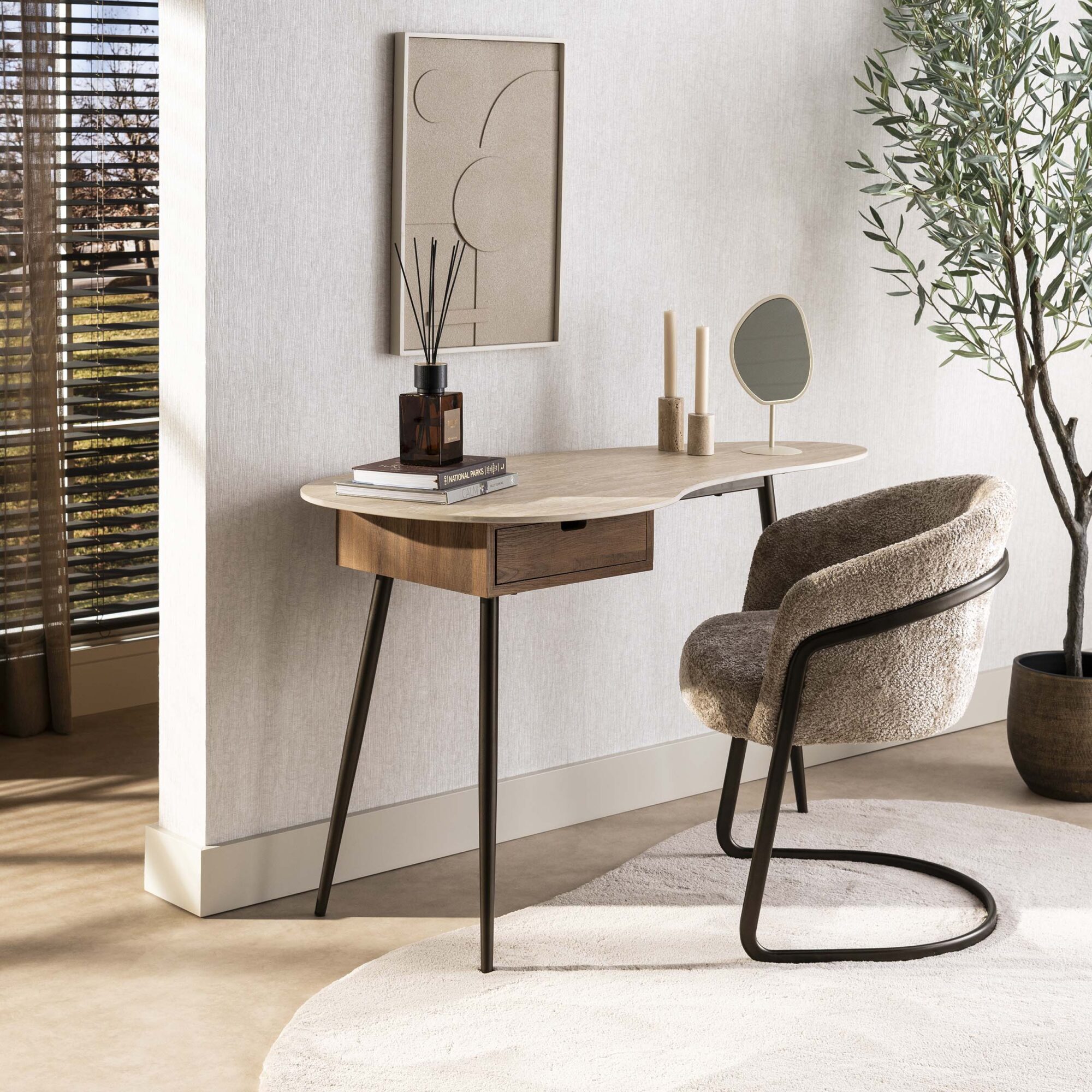 Bureau/Kaptafel Travino Travertin- en eikenlook127 x 62cm
