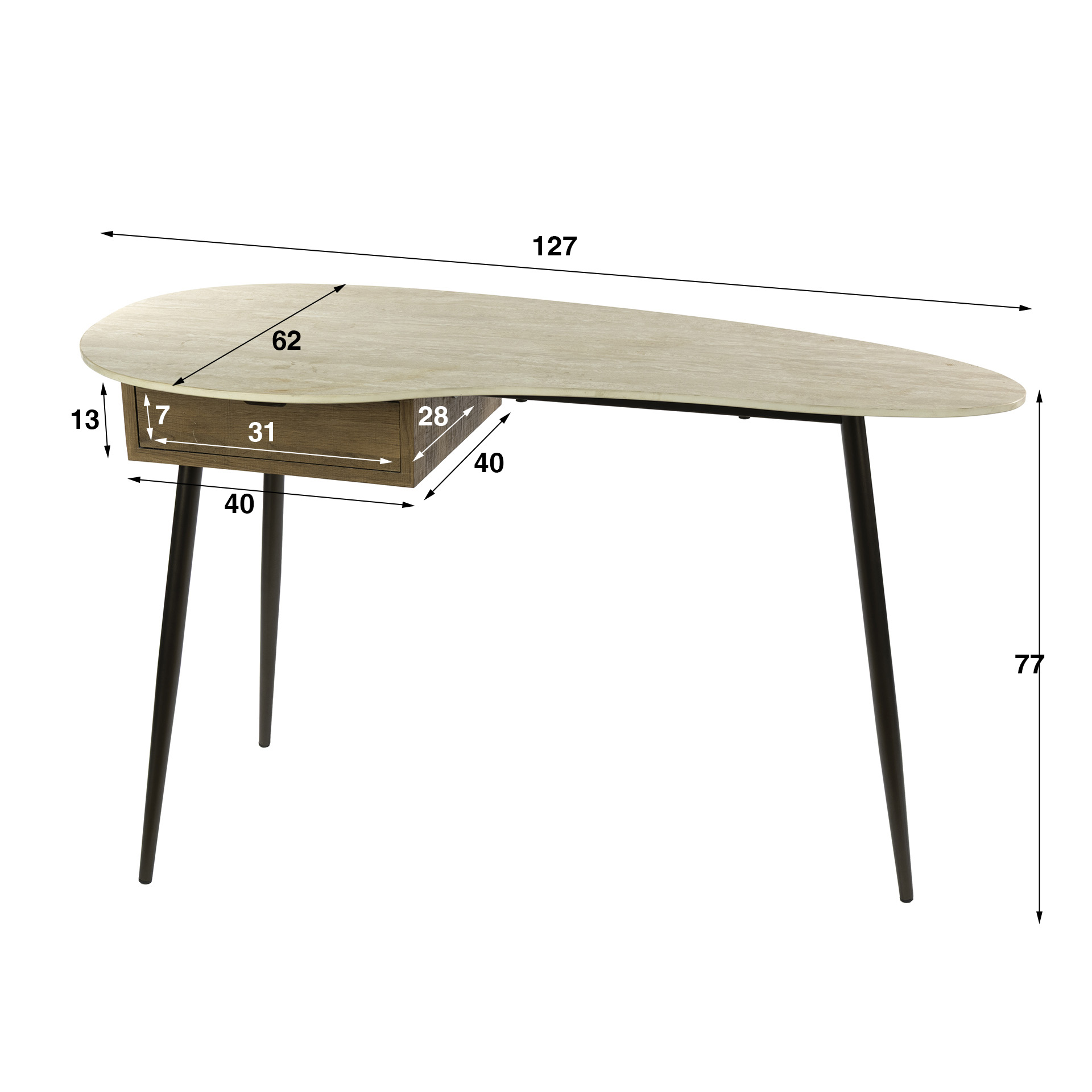 Bureau/Kaptafel Travino Travertin- en eikenlook127 x 62cm - Afbeelding 5