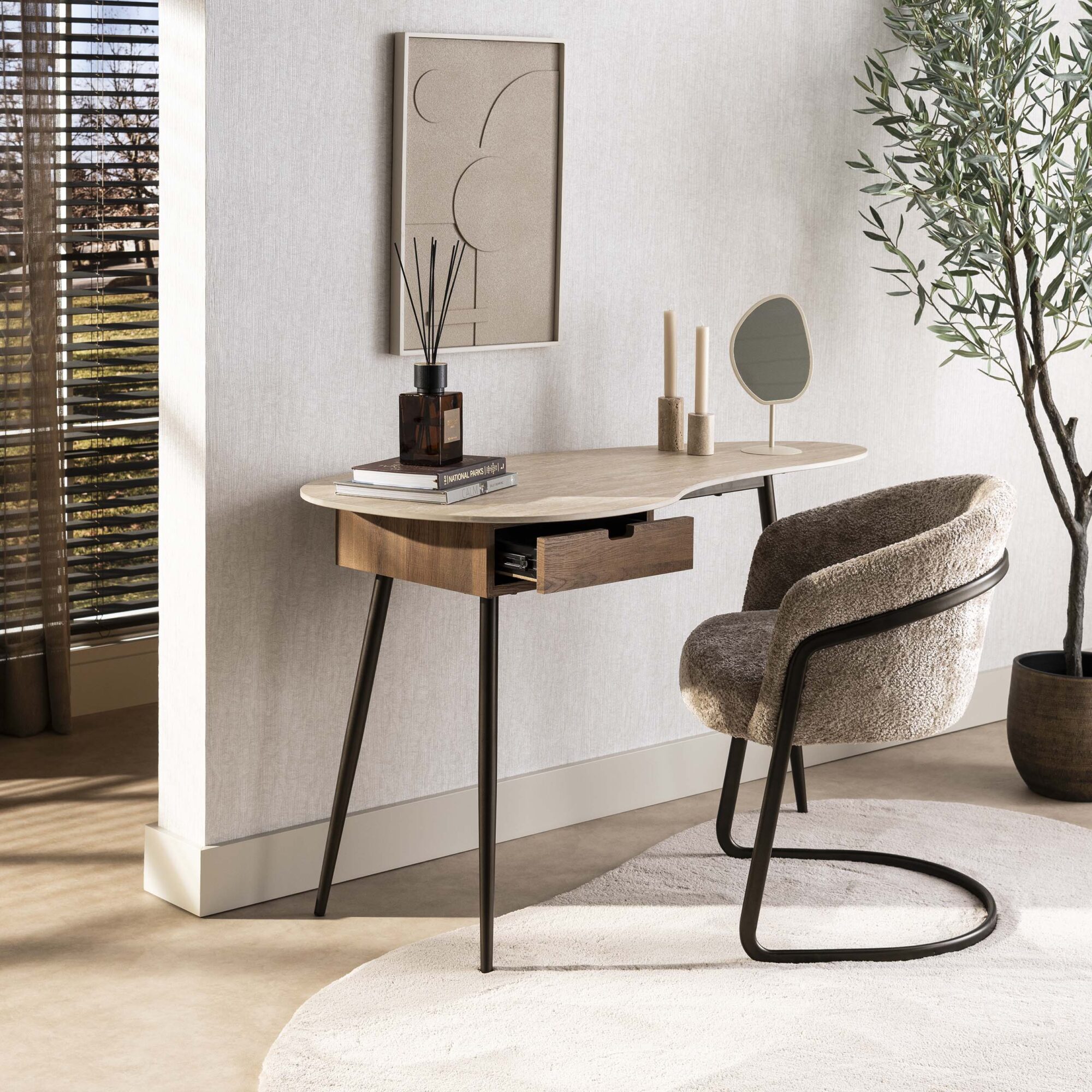 Bureau/Kaptafel Travino Travertin- en eikenlook127 x 62cm - Afbeelding 2