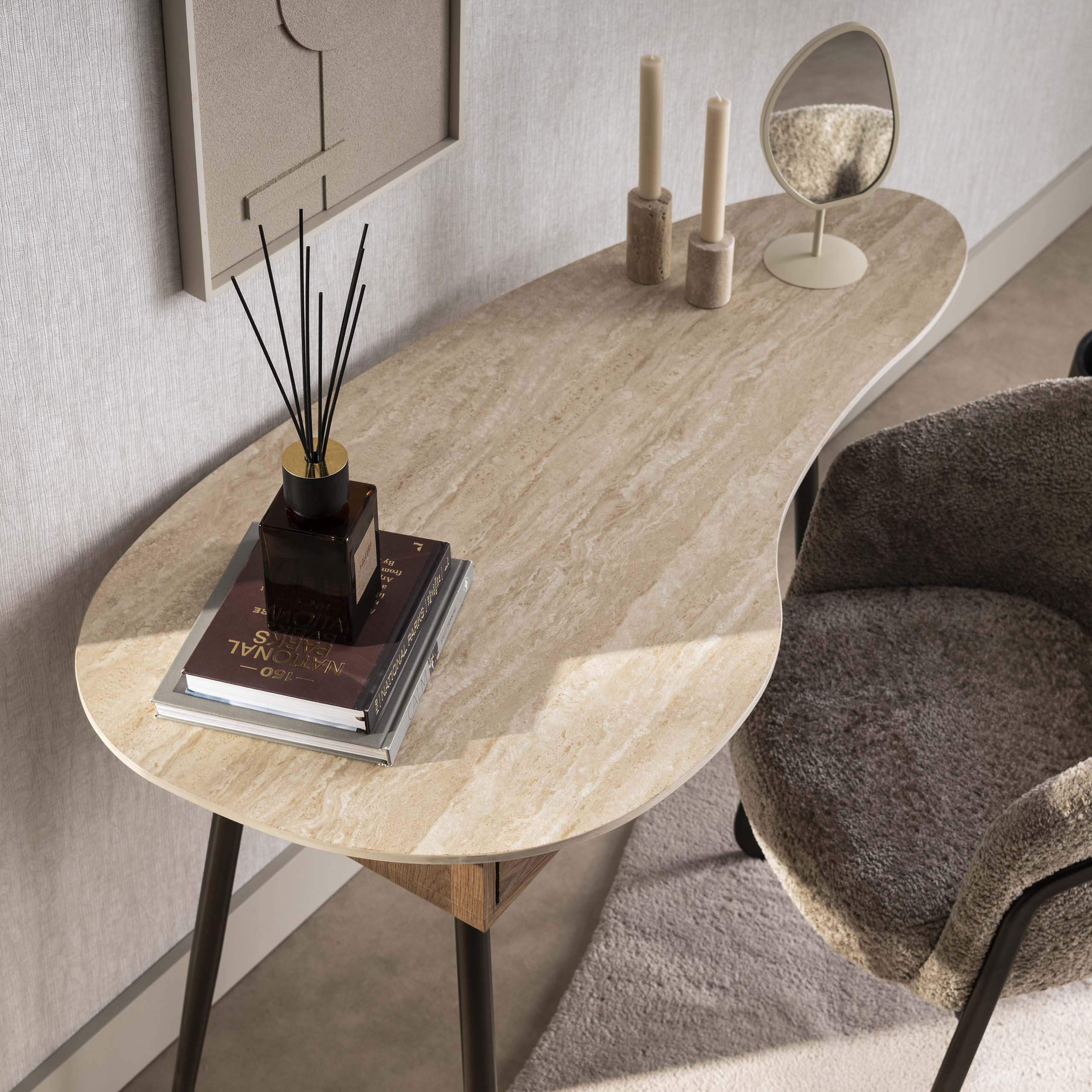 Bureau/Kaptafel Travino Travertin- en eikenlook127 x 62cm - Afbeelding 3
