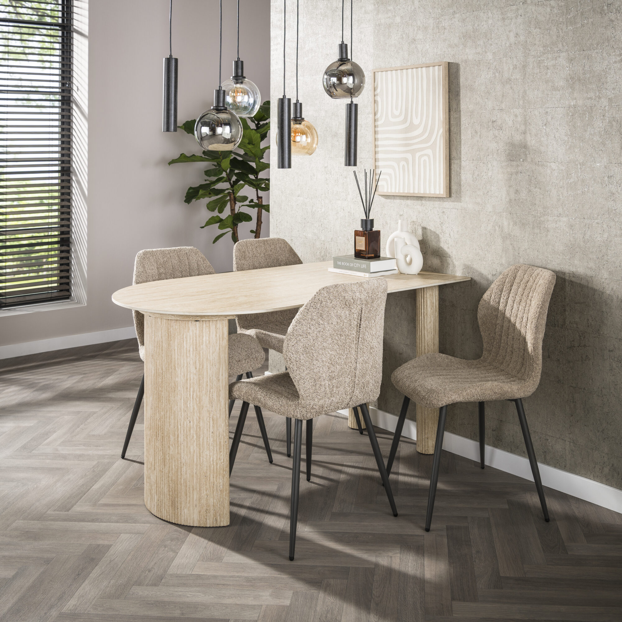 Stoel Linea Bouclé zand - Set van 4 - Afbeelding 2