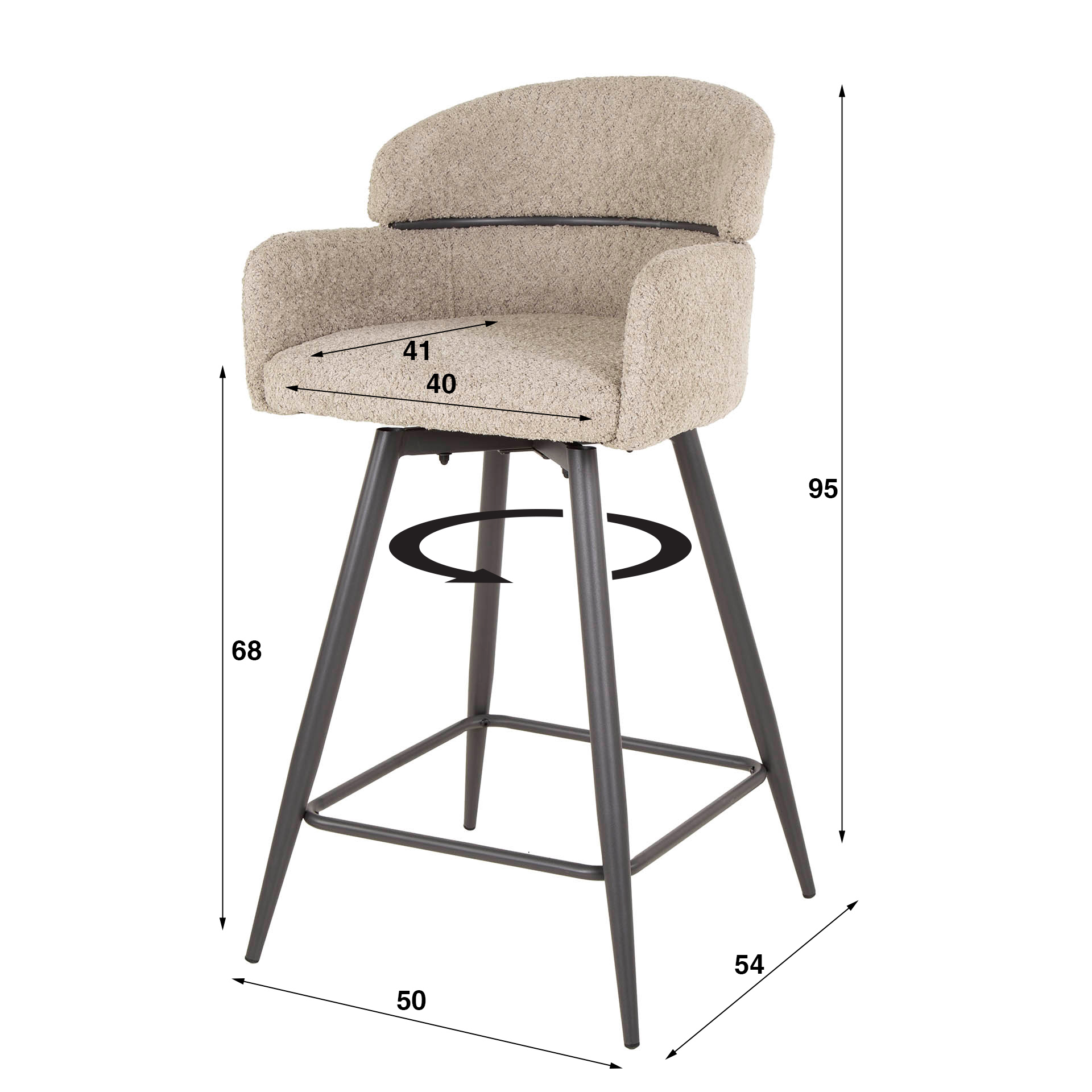 Draaibare Barstoel Act - Zand Bouclé (zithoogte 68 cm) - Afbeelding 4