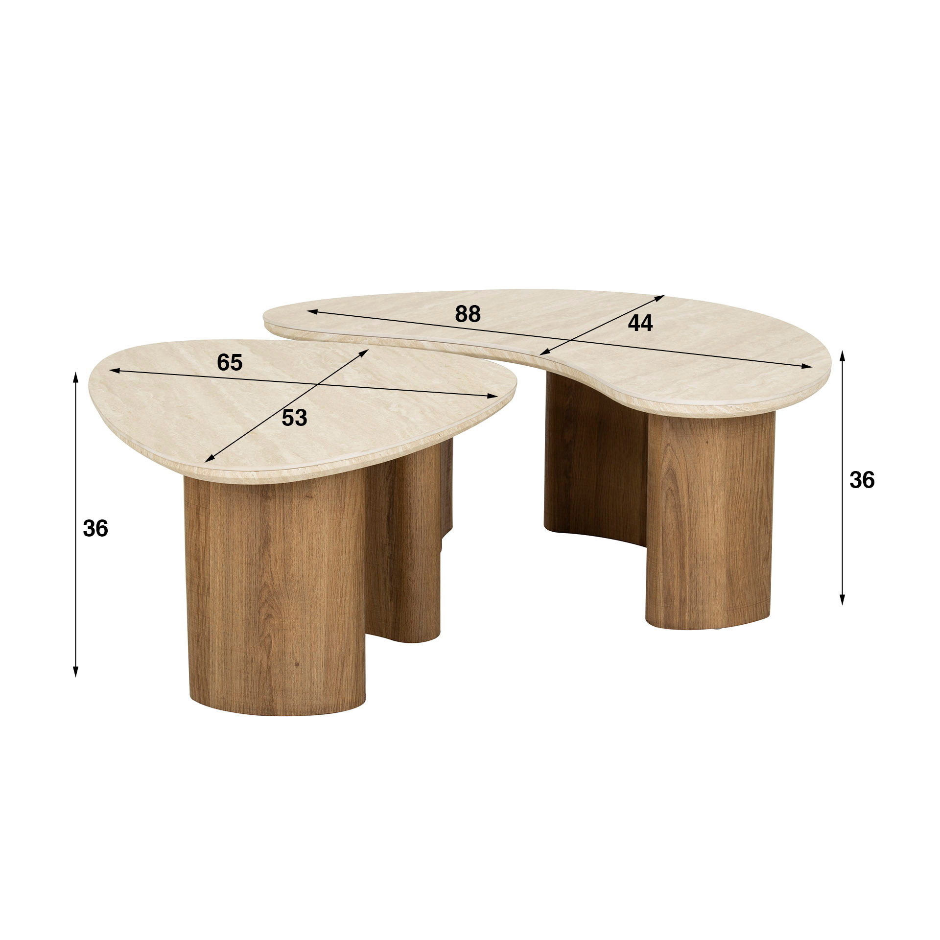 Organische Salontafel Romano Keramiek in Travertinlook Set van 2 stuks - Afbeelding 5