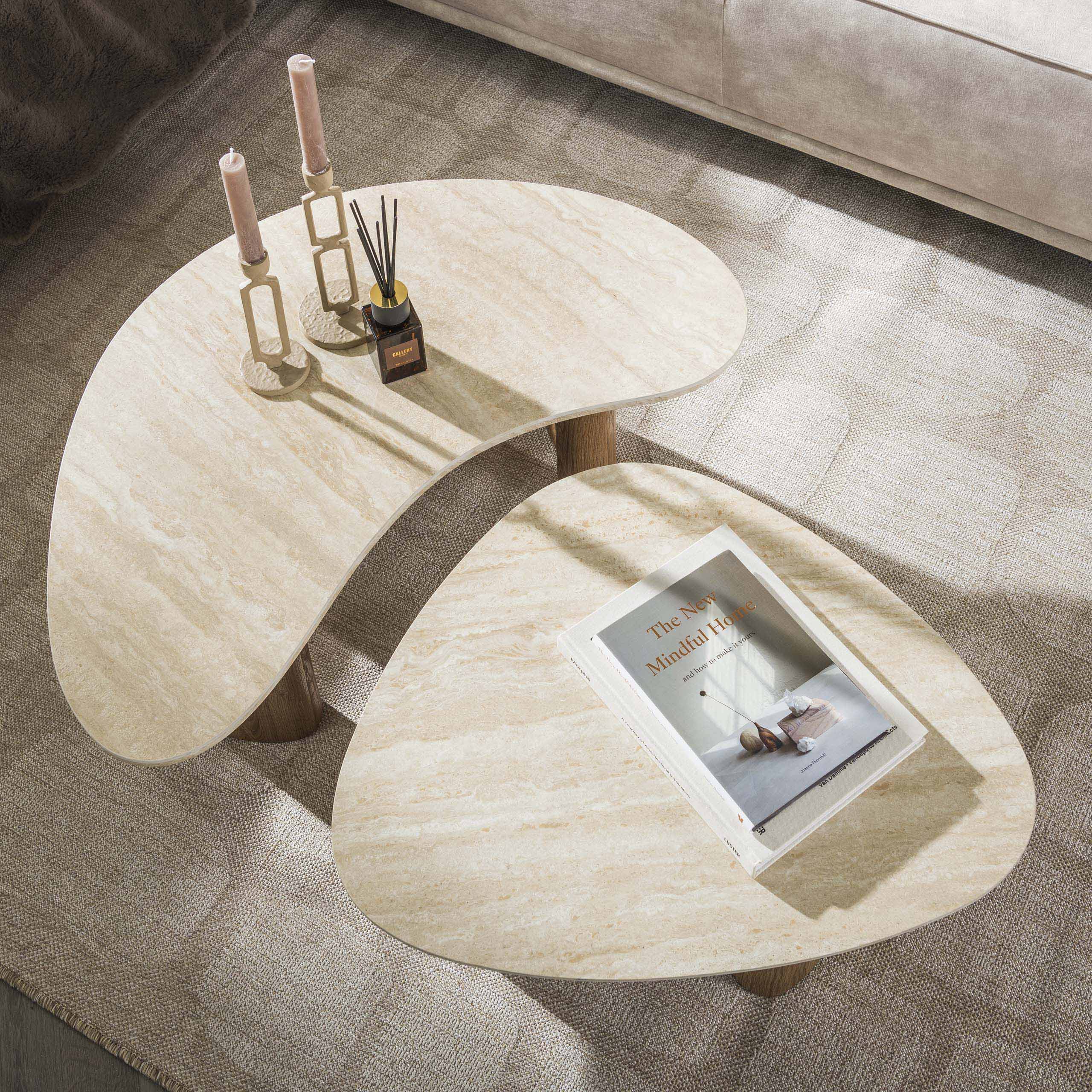 Organische Salontafel Romano Keramiek in Travertinlook Set van 2 stuks - Afbeelding 2