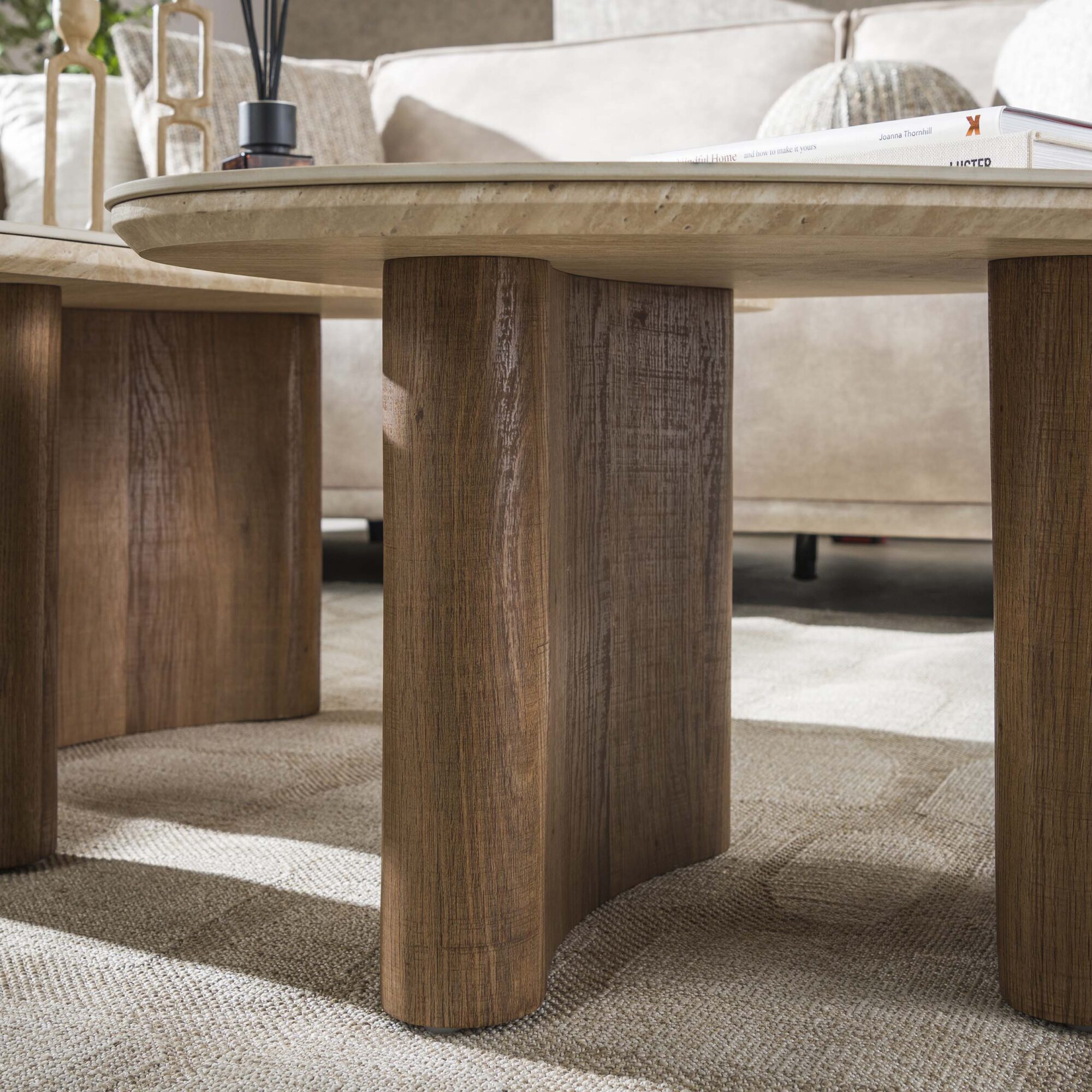 Organische Salontafel Romano Keramiek in Travertinlook Set van 2 stuks - Afbeelding 3