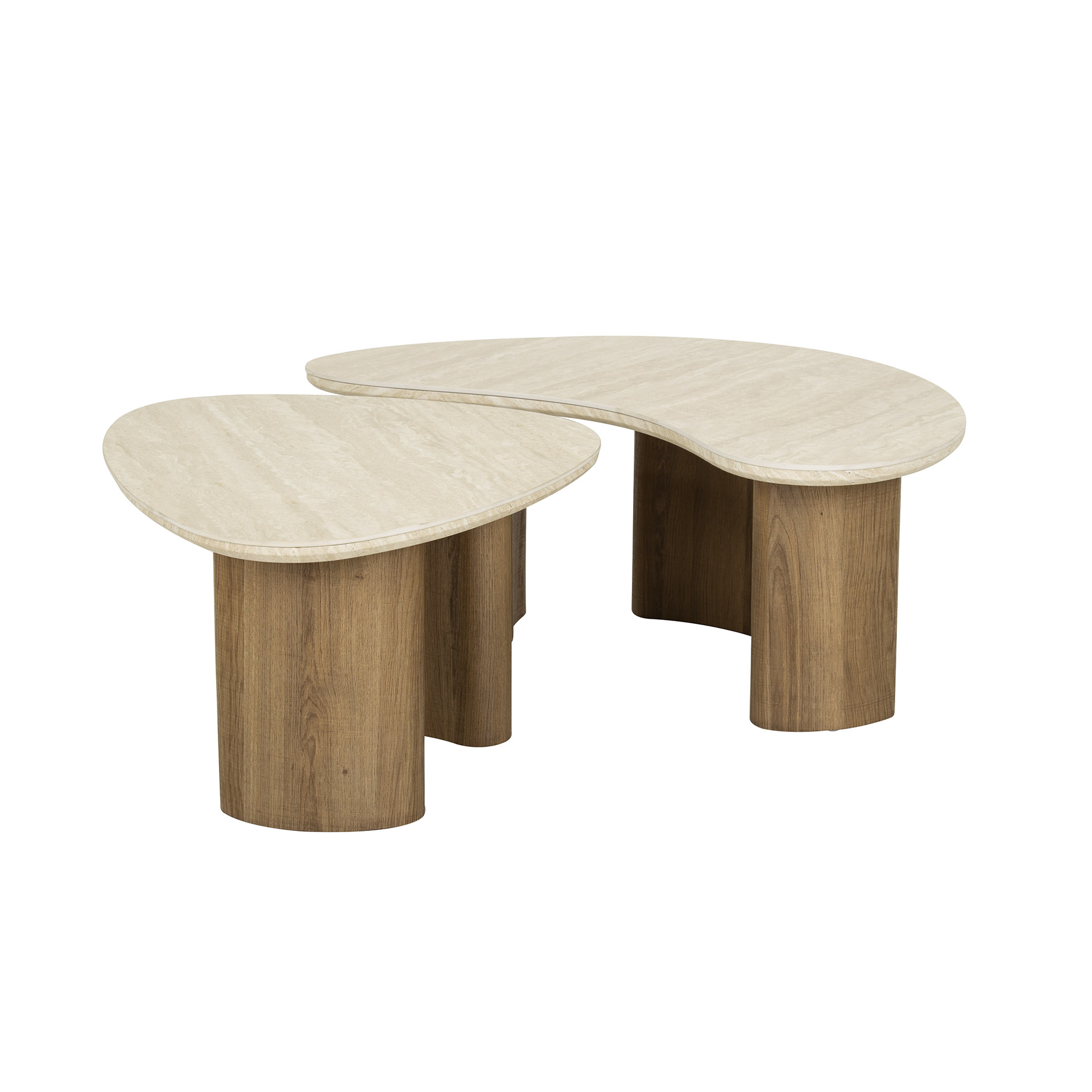 Organische Salontafel Romano Keramiek in Travertinlook Set van 2 stuks - Afbeelding 4