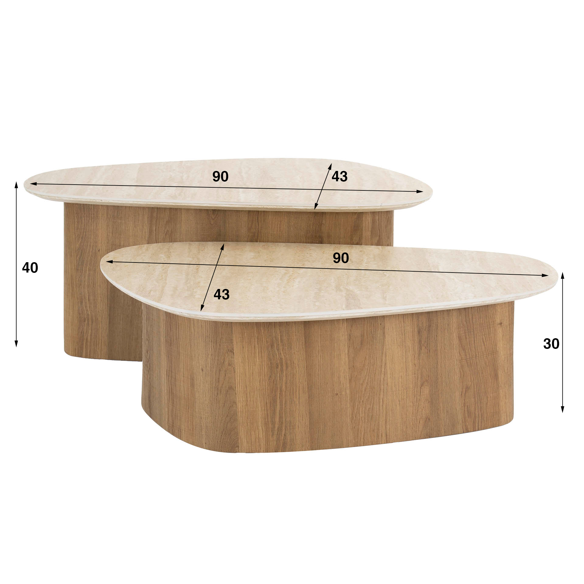 Organische Salontafel Romano Driehoek Keramiek in Travertinlook Set van 2 stuks - Afbeelding 5