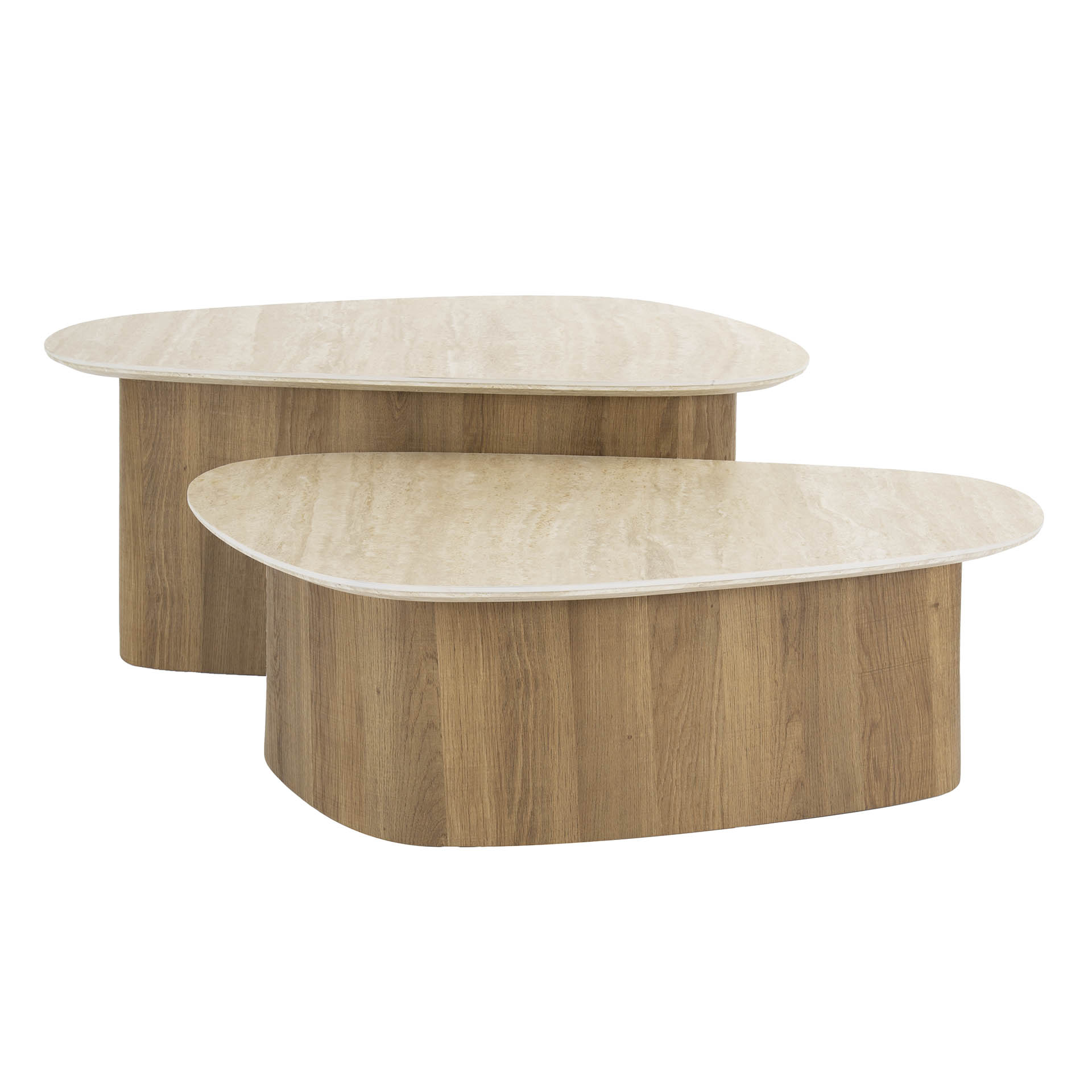 Organische Salontafel Romano Driehoek Keramiek in Travertinlook Set van 2 stuks - Afbeelding 4