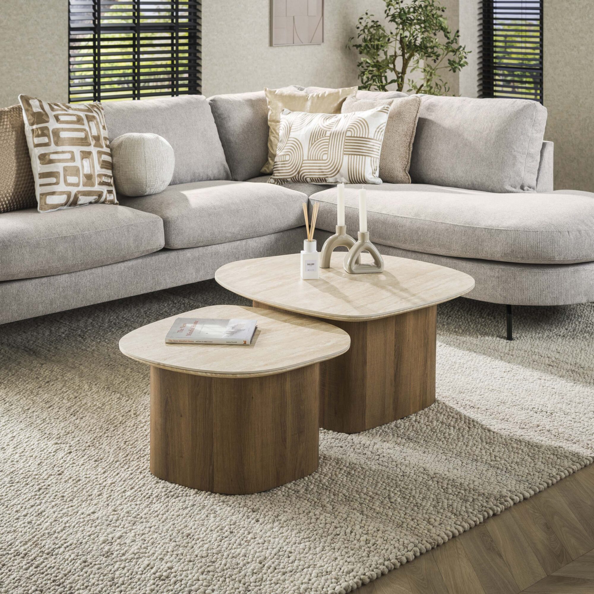 Salontafel Romano set van 2 - Keramiek Travertin - Afbeelding 2