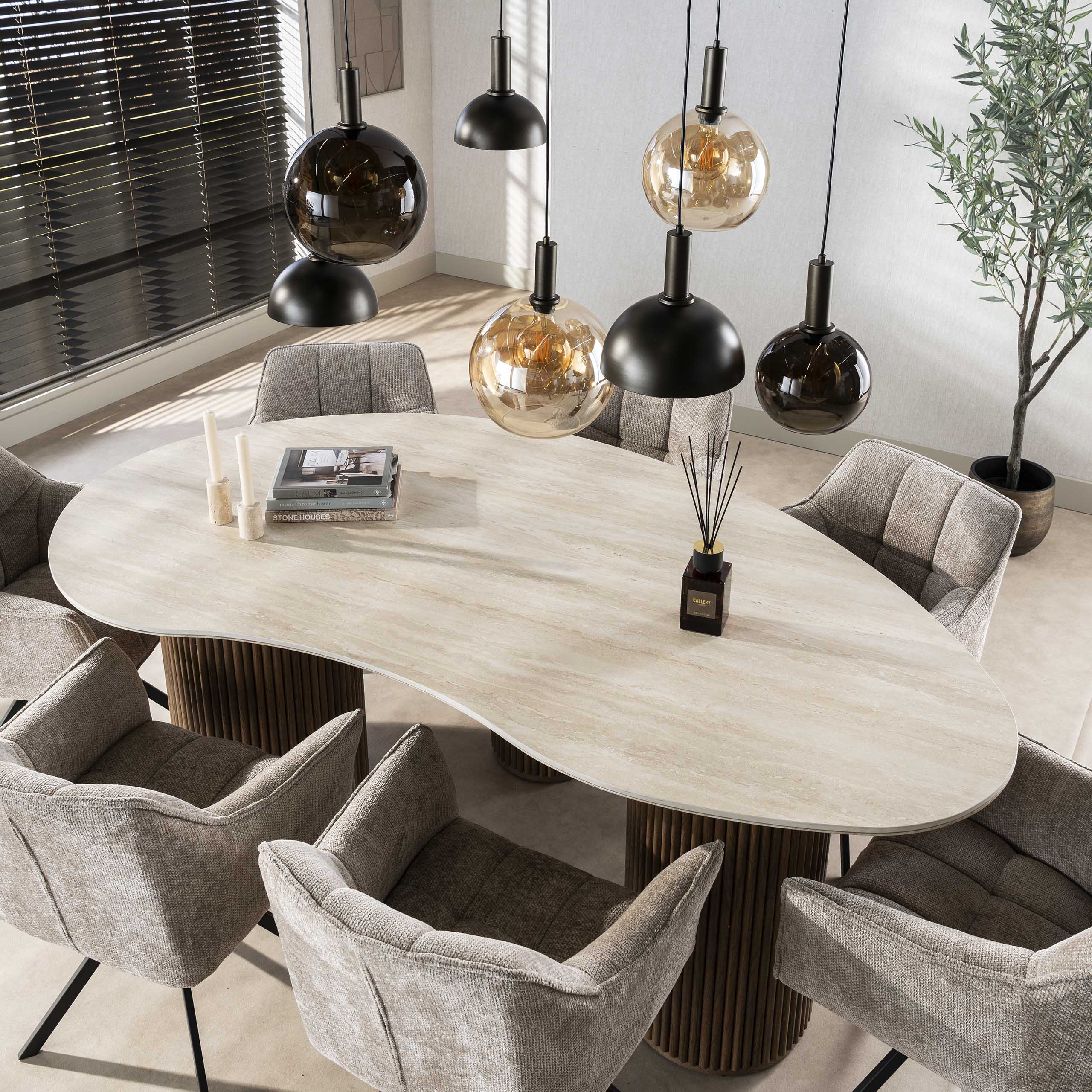 Organische Eettafel Romano Keramiek in Travertin-look 215 x 122cm - Afbeelding 4