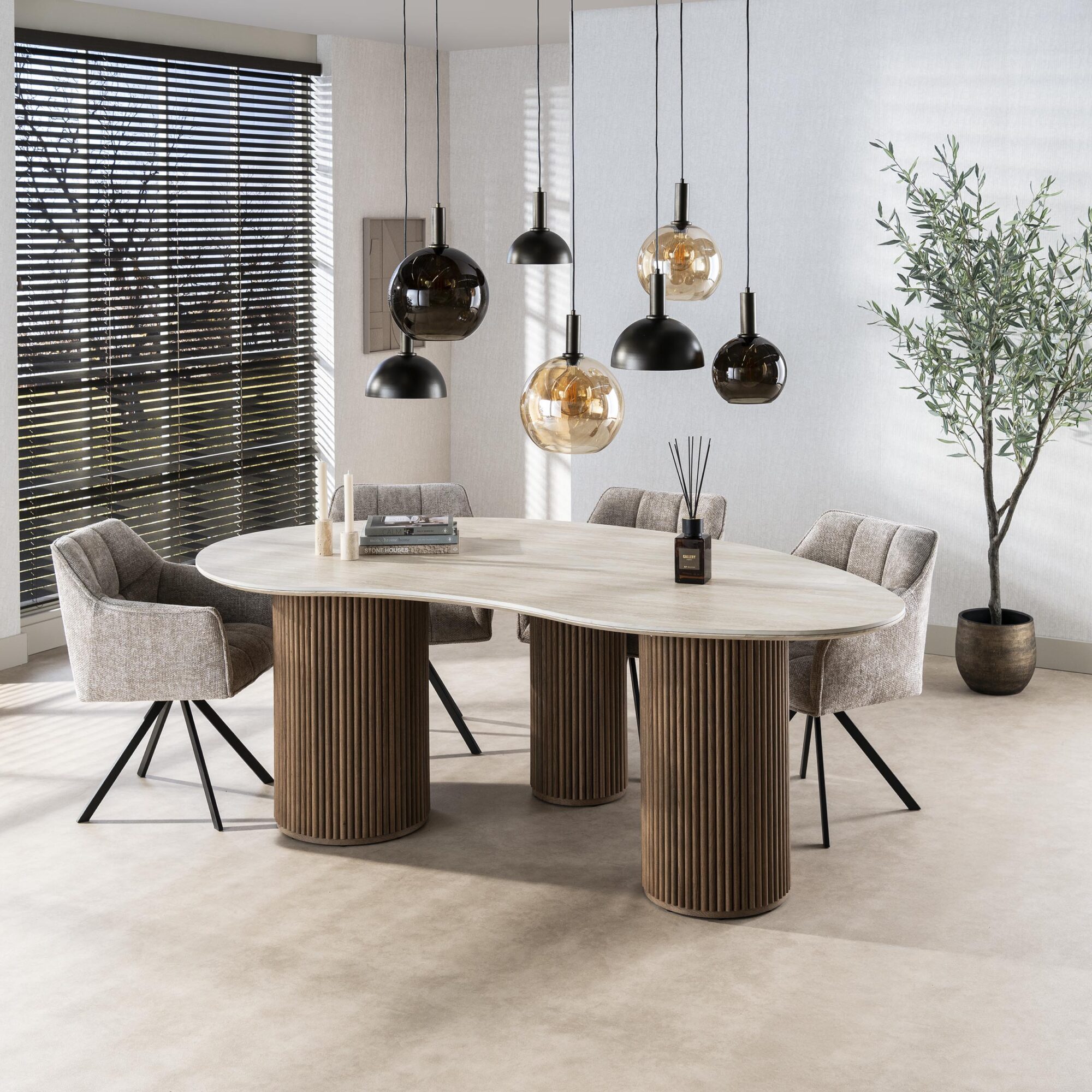 Organische Eettafel Romano Keramiek in Travertin-look 215 x 122cm - Afbeelding 5