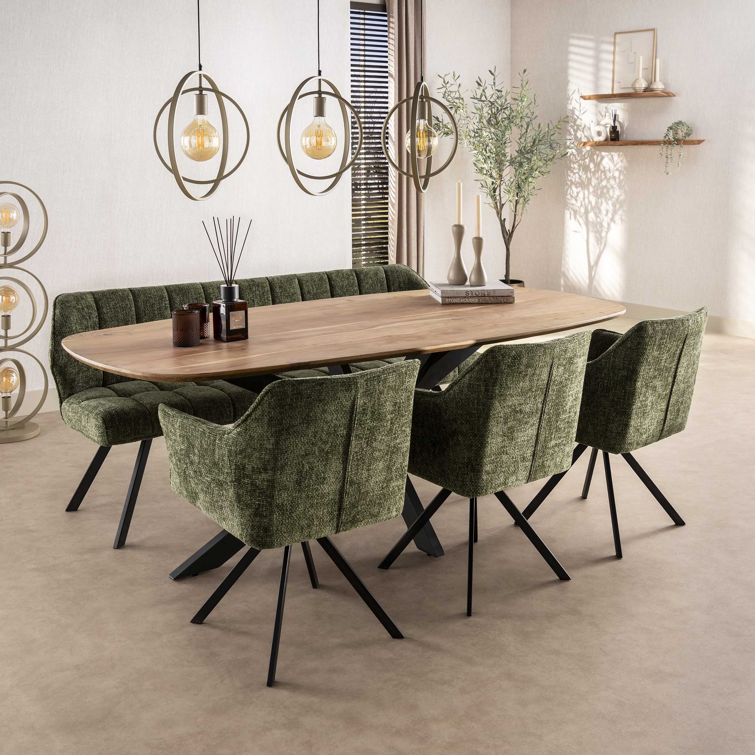 Eetkamerbank Raster Rich - Groen - 180 cm - Afbeelding 3