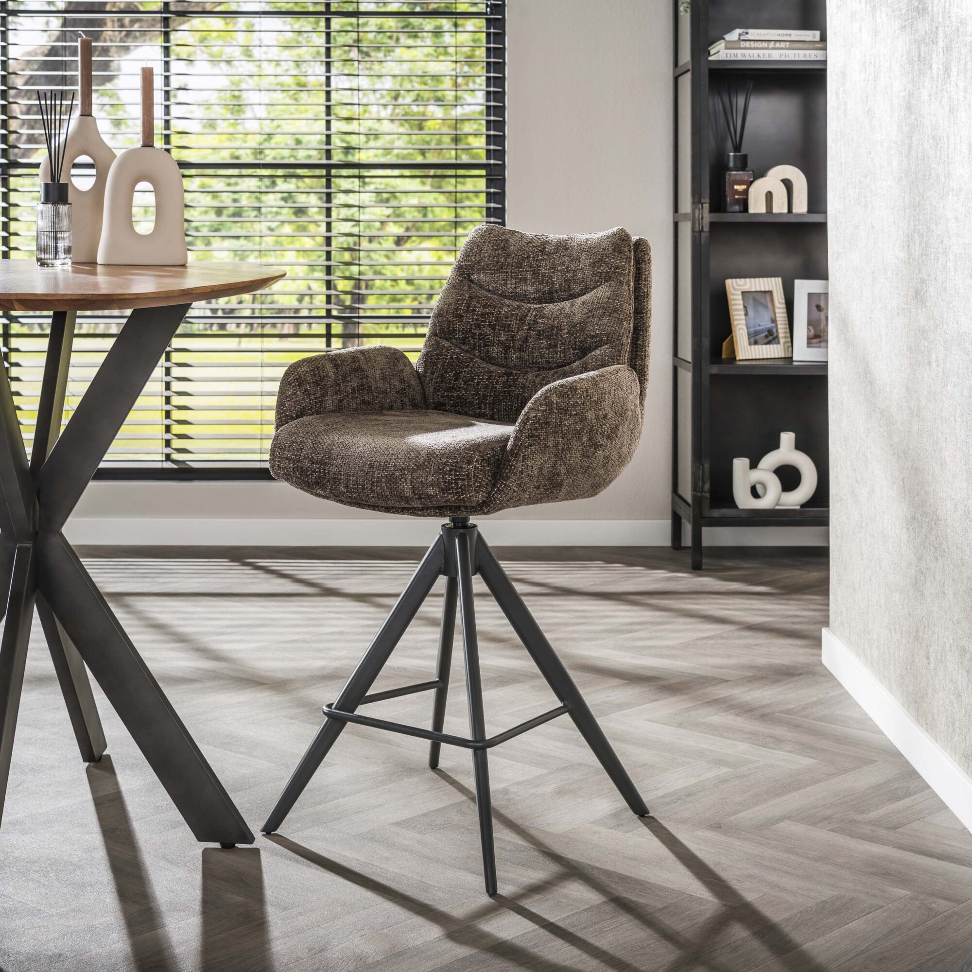 Draaibare Barstoel Marlinde Chenille - Taupe (zithoogte 67cm)