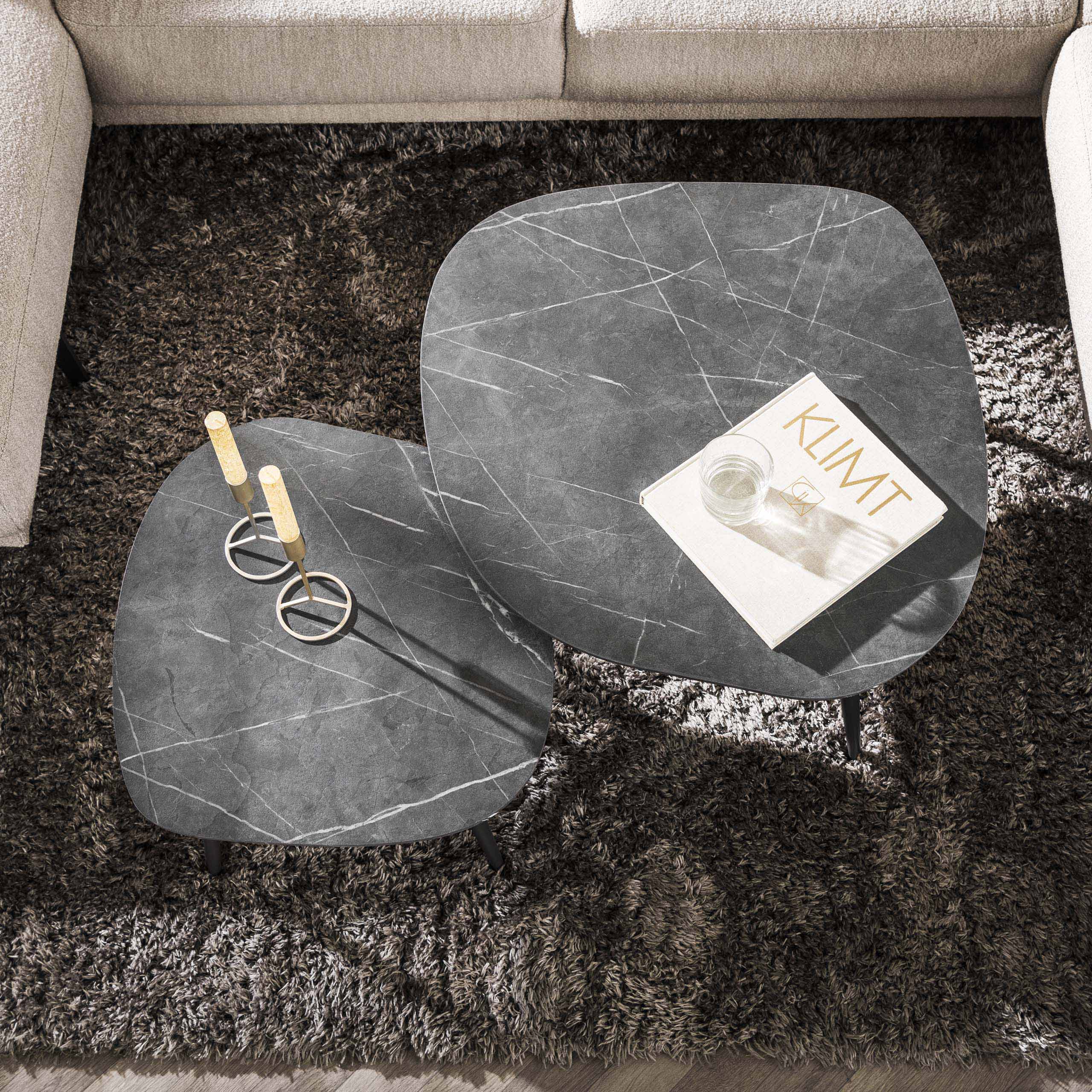 Organische Salontafel Rock Set van 2 stuks Keramiek look - Afbeelding 4