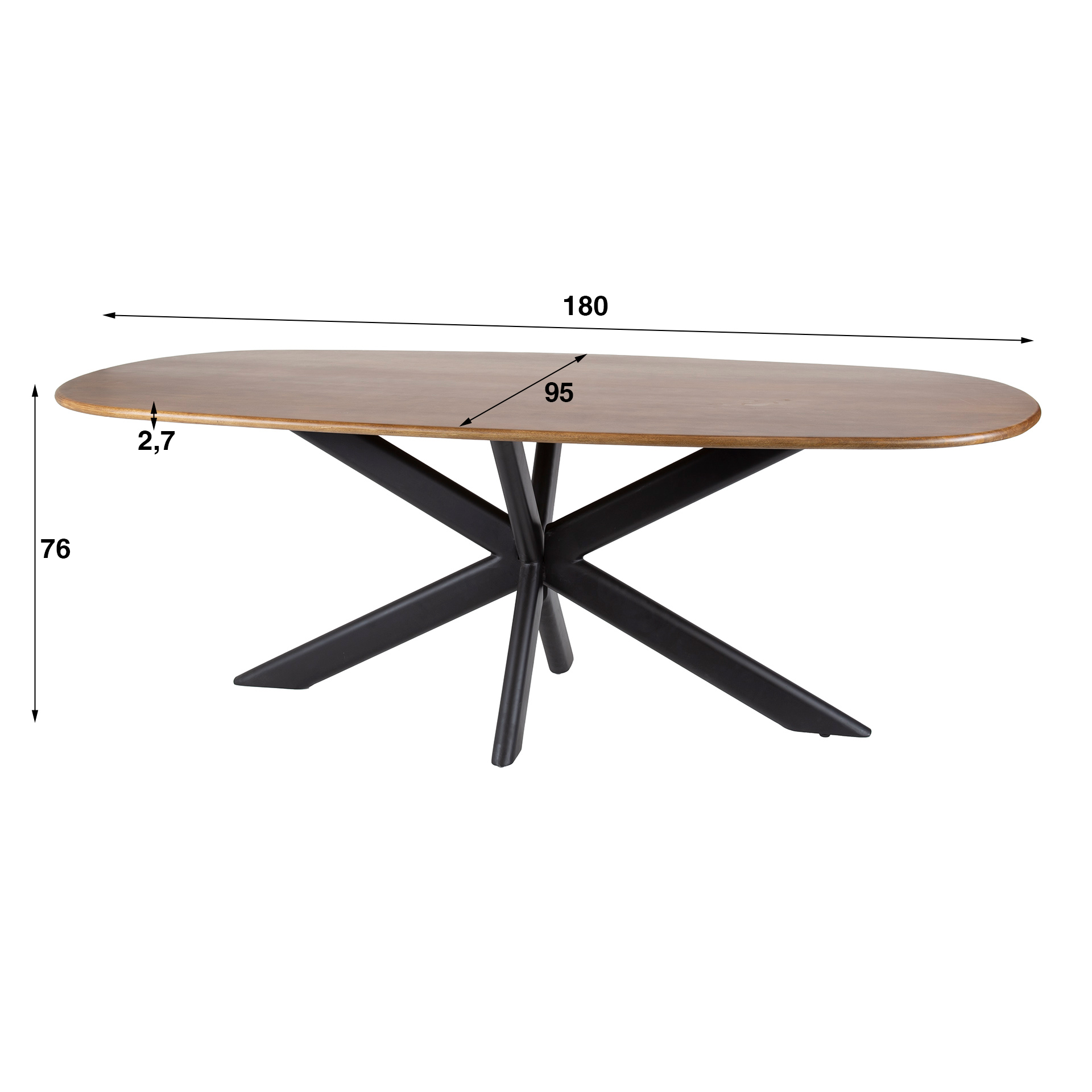 Eettafel Cliff ovale buis 180 cm - Massief mango zand - Afbeelding 8