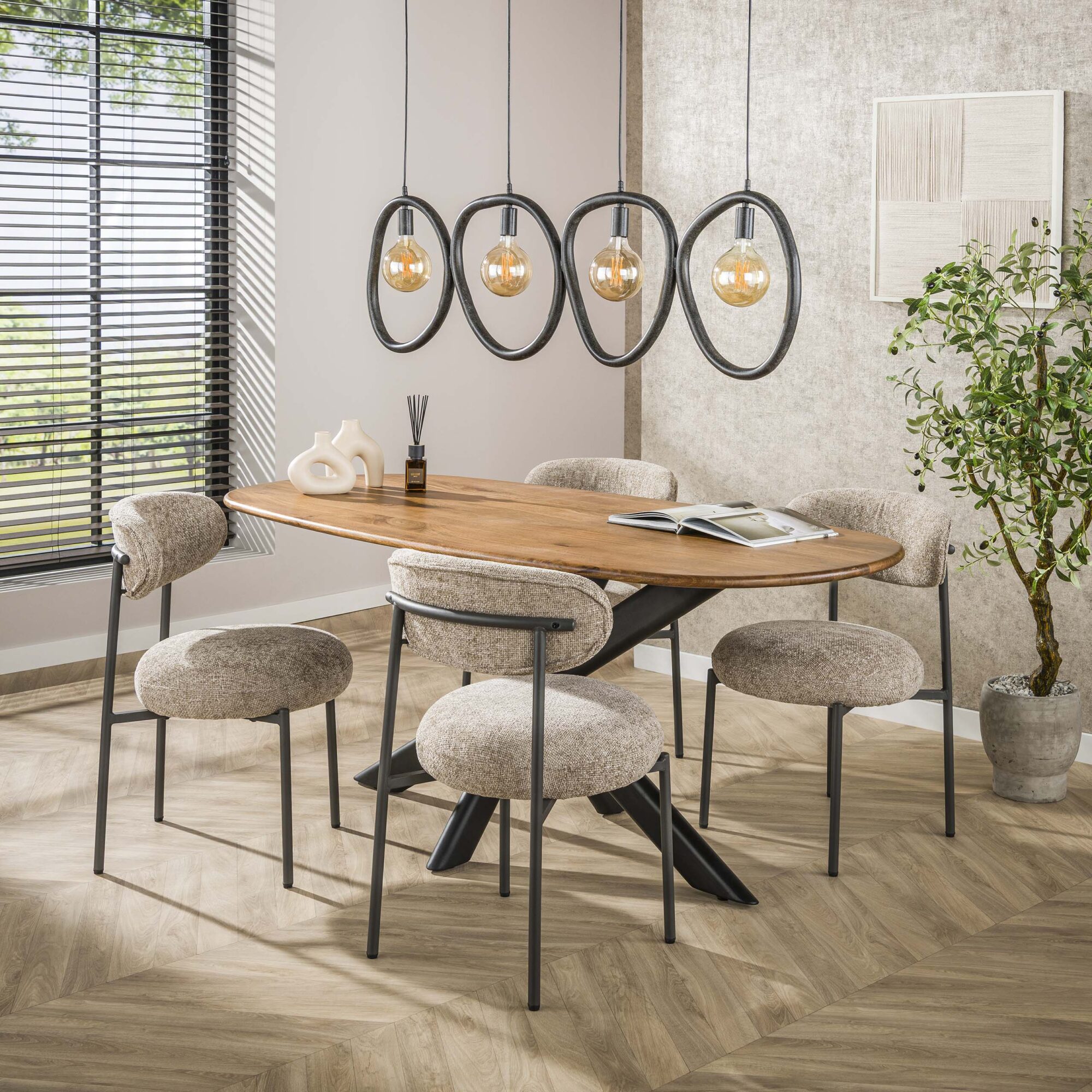Eettafel Cliff ovale buis 180 cm - Massief mango zand - Afbeelding 2