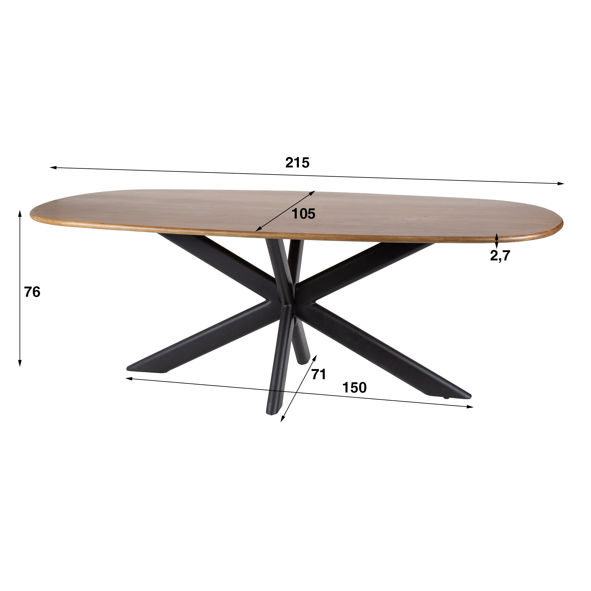 Eettafel Cliff ovaal 215 cm - Massief mango zand - Afbeelding 9