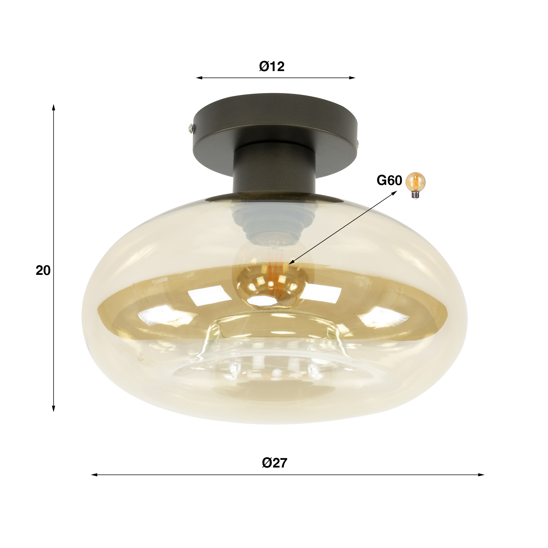 Plafondlamp Soll 1-lichts - Amber glas - Afbeelding 3