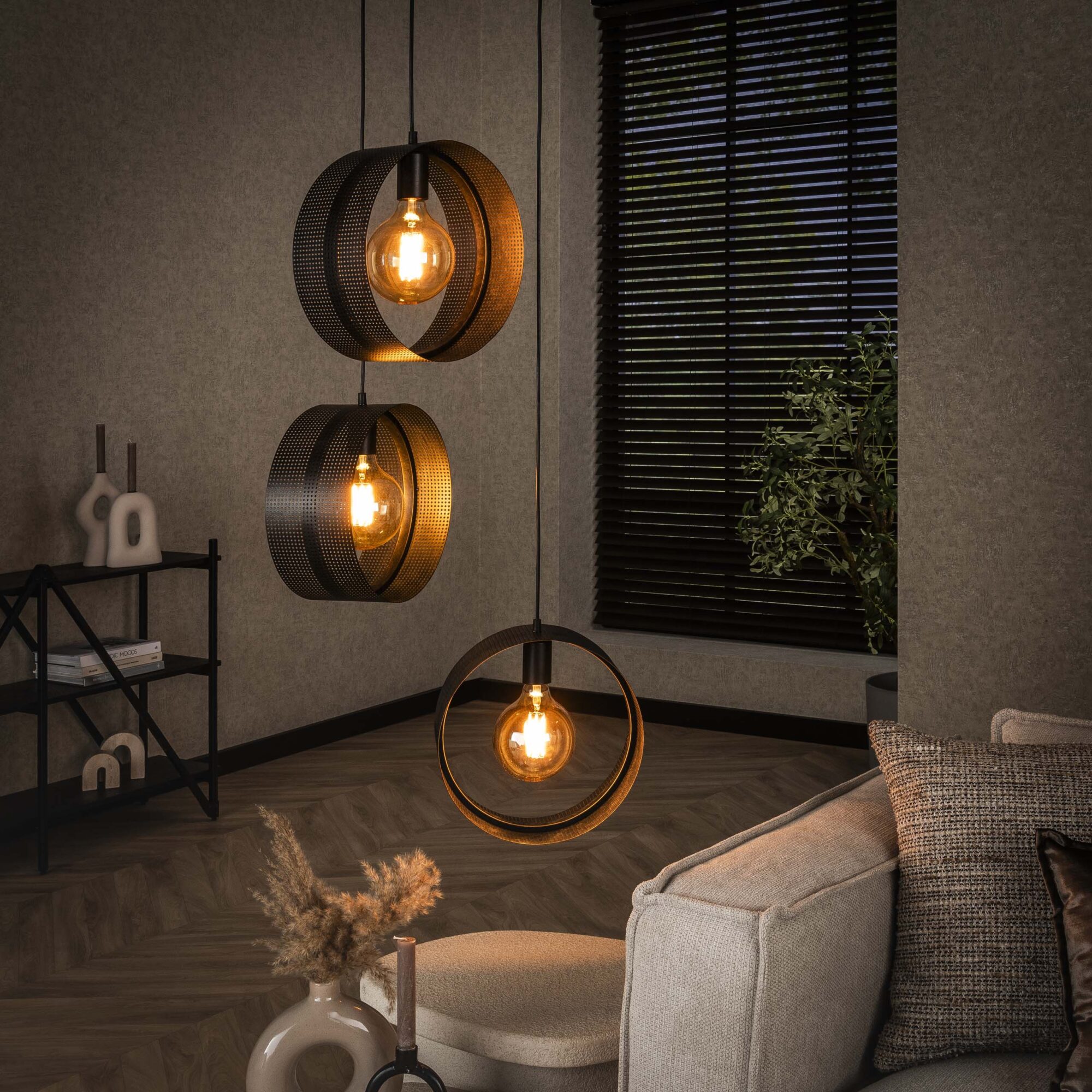 Hanglamp Ring Charcoal finish 3-lamps