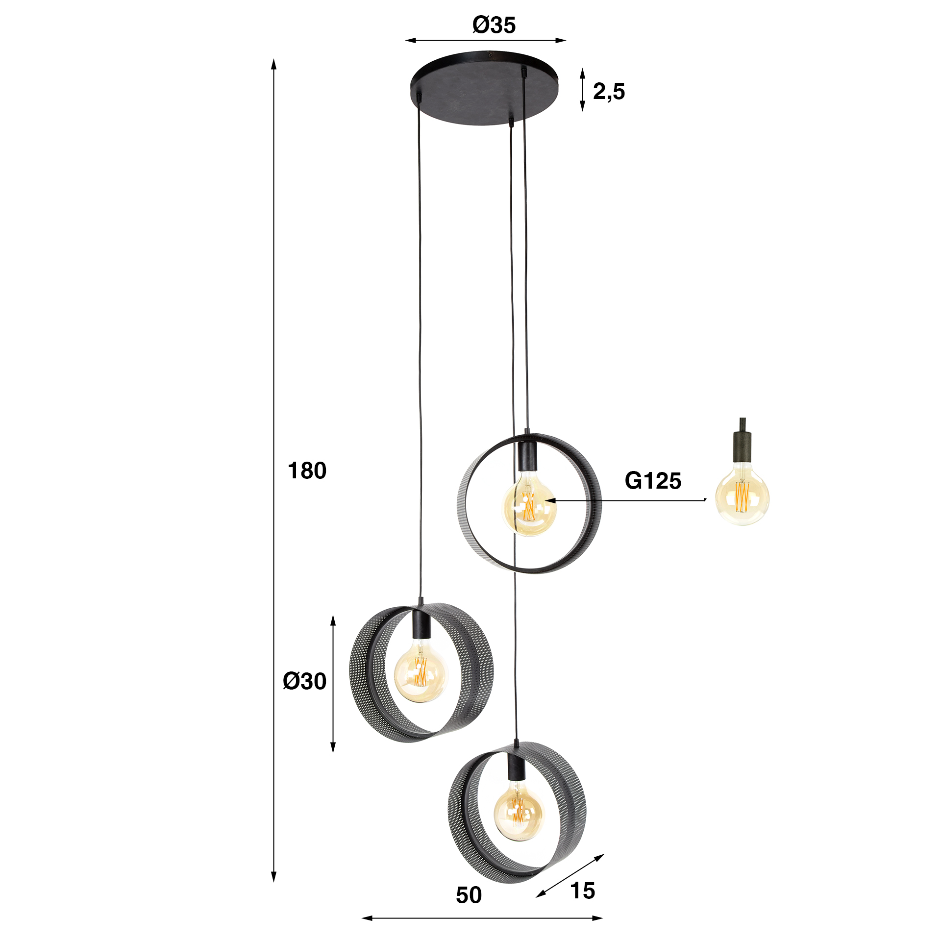 Hanglamp Ring Charcoal finish 3-lamps - Afbeelding 5