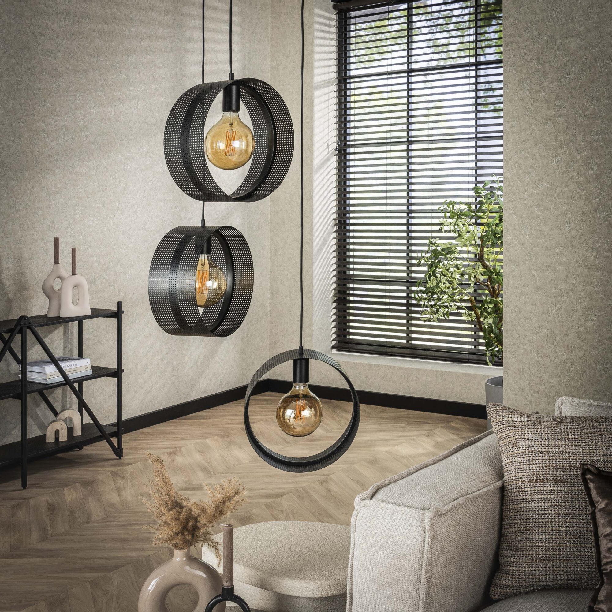 Hanglamp Ring Charcoal finish 3-lamps - Afbeelding 2