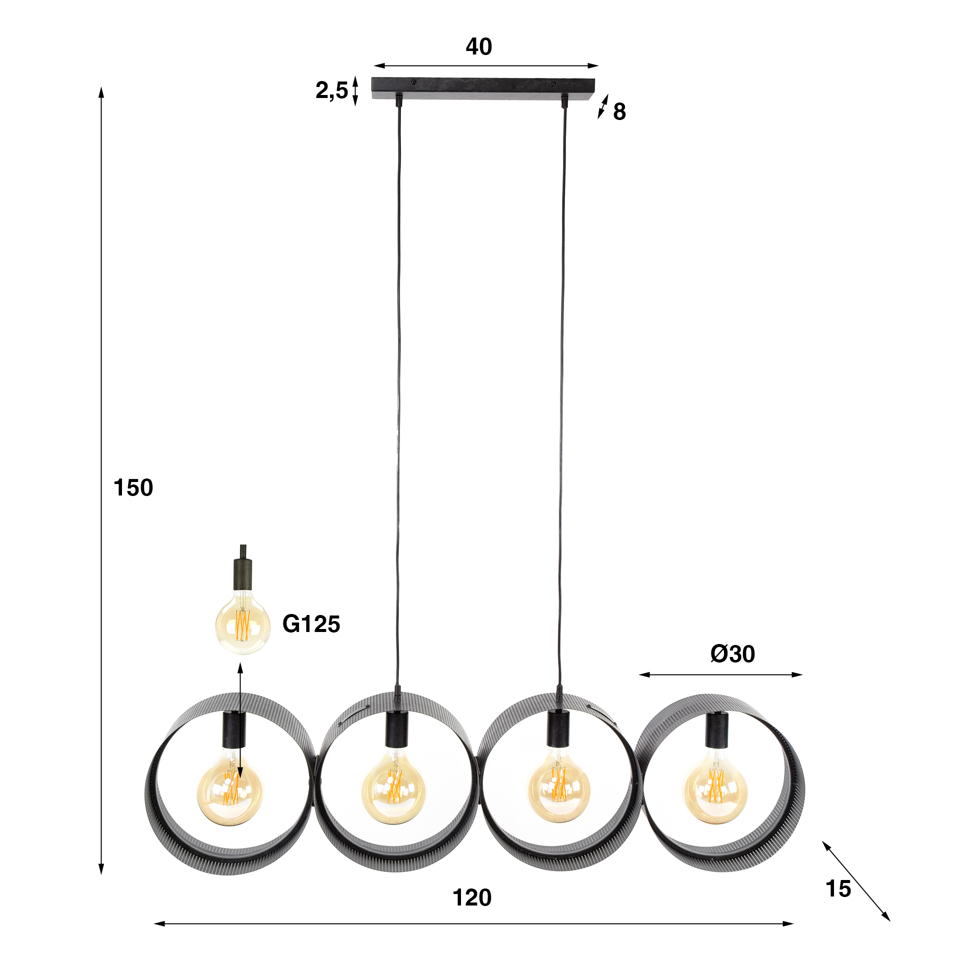 Hanglamp Ring Charcoal finish 4-lamps - Afbeelding 5