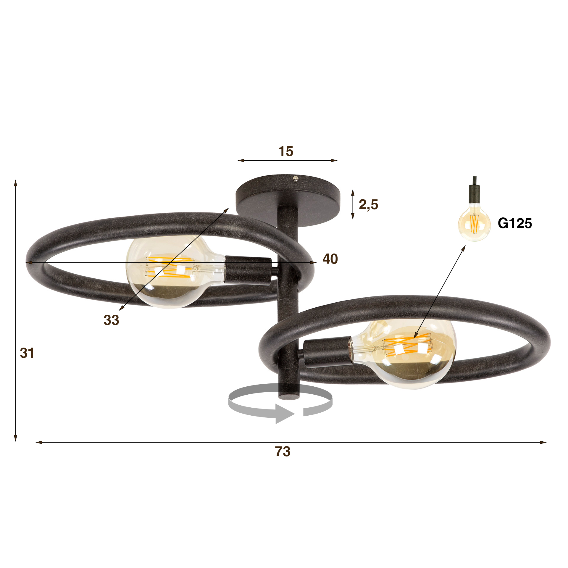 Plafondlamp Pebble 2-lichts Artic - Zwart - Afbeelding 4