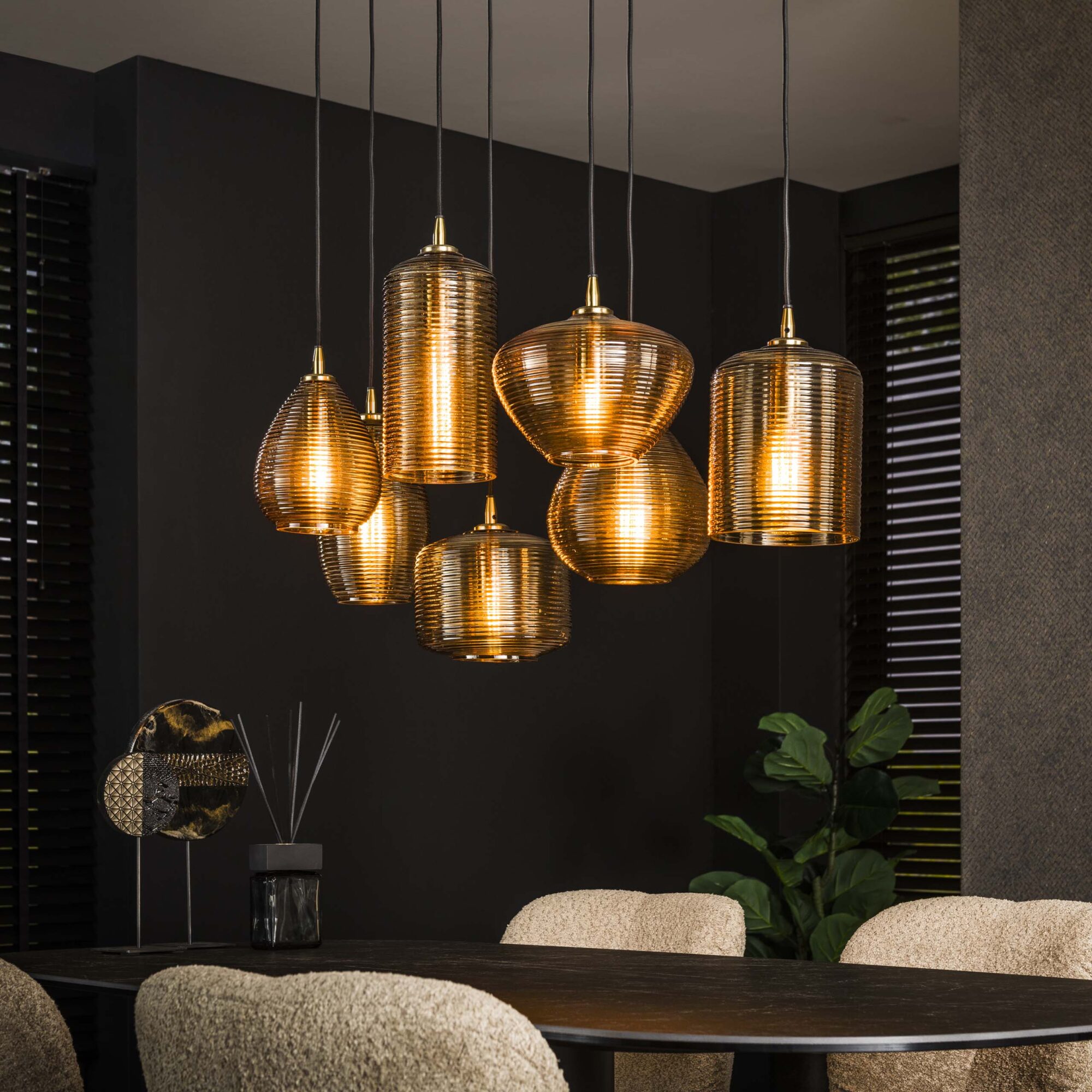 Hanglamp Stripe 4 + 3 lampen - Glas