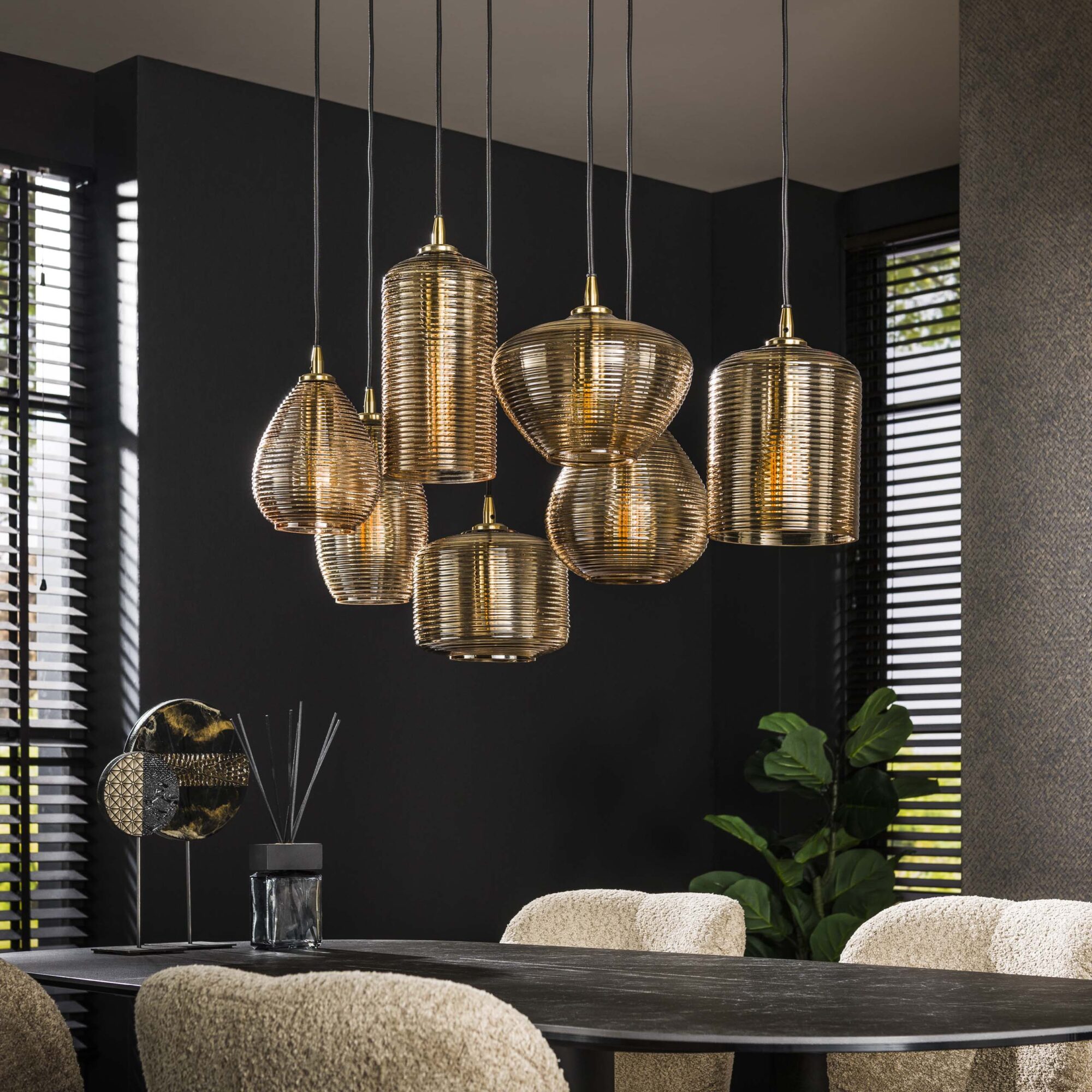 Hanglamp Stripe 4 + 3 lampen - Glas - Afbeelding 2