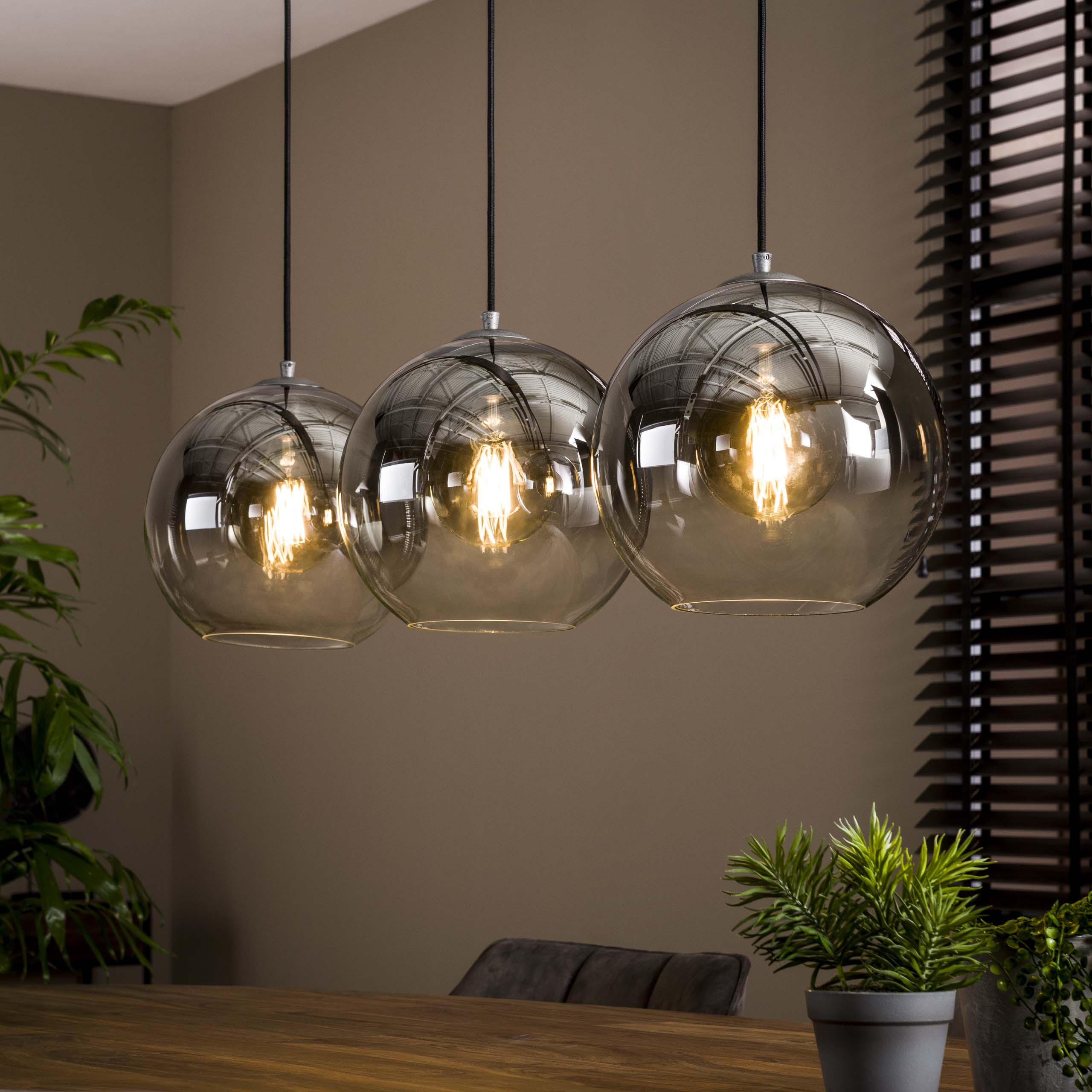 Hanglamp Bubble Shaded met 3 smoked glas bollen