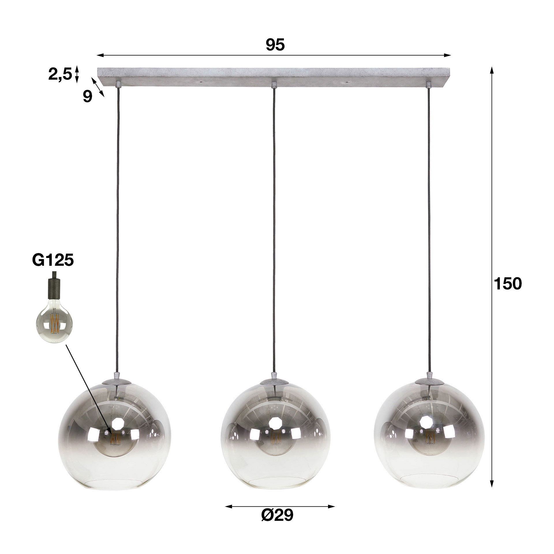 Hanglamp Bubble Shaded met 3 smoked glas bollen - Afbeelding 9