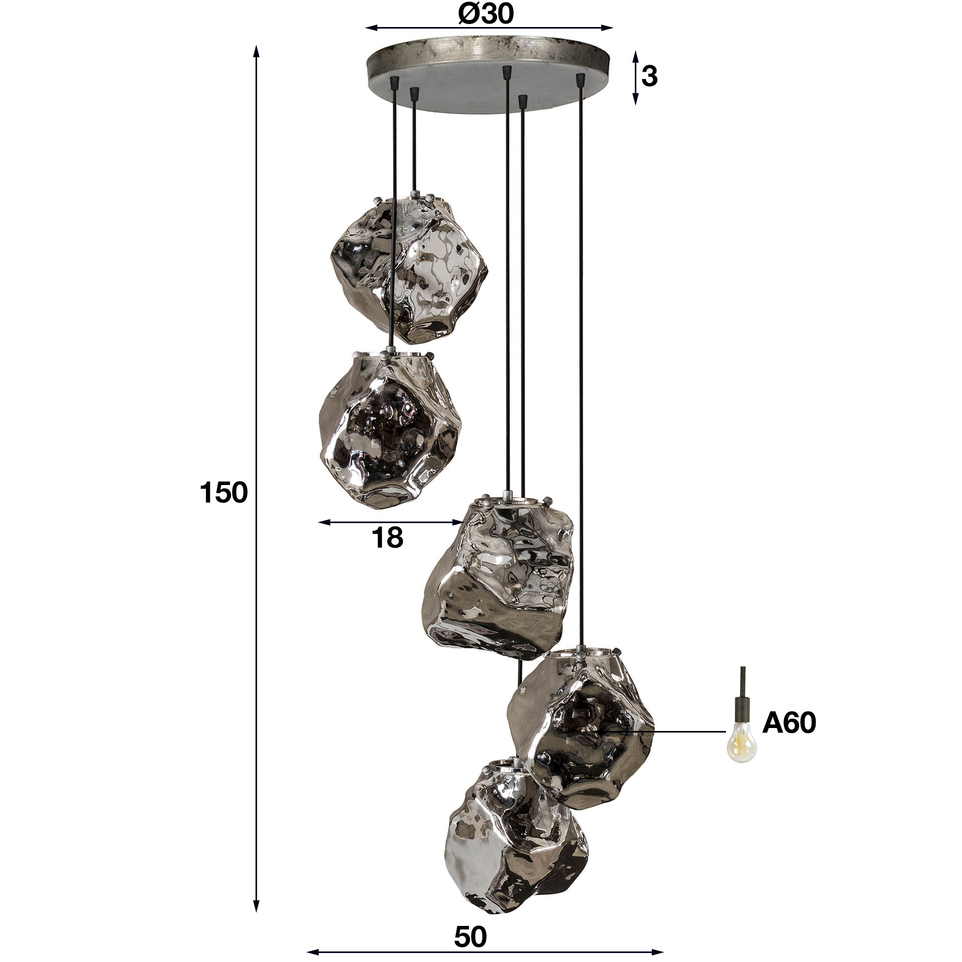 Hanglamp Rock Getrapt met 5 lampen Chromed Glass - Afbeelding 6