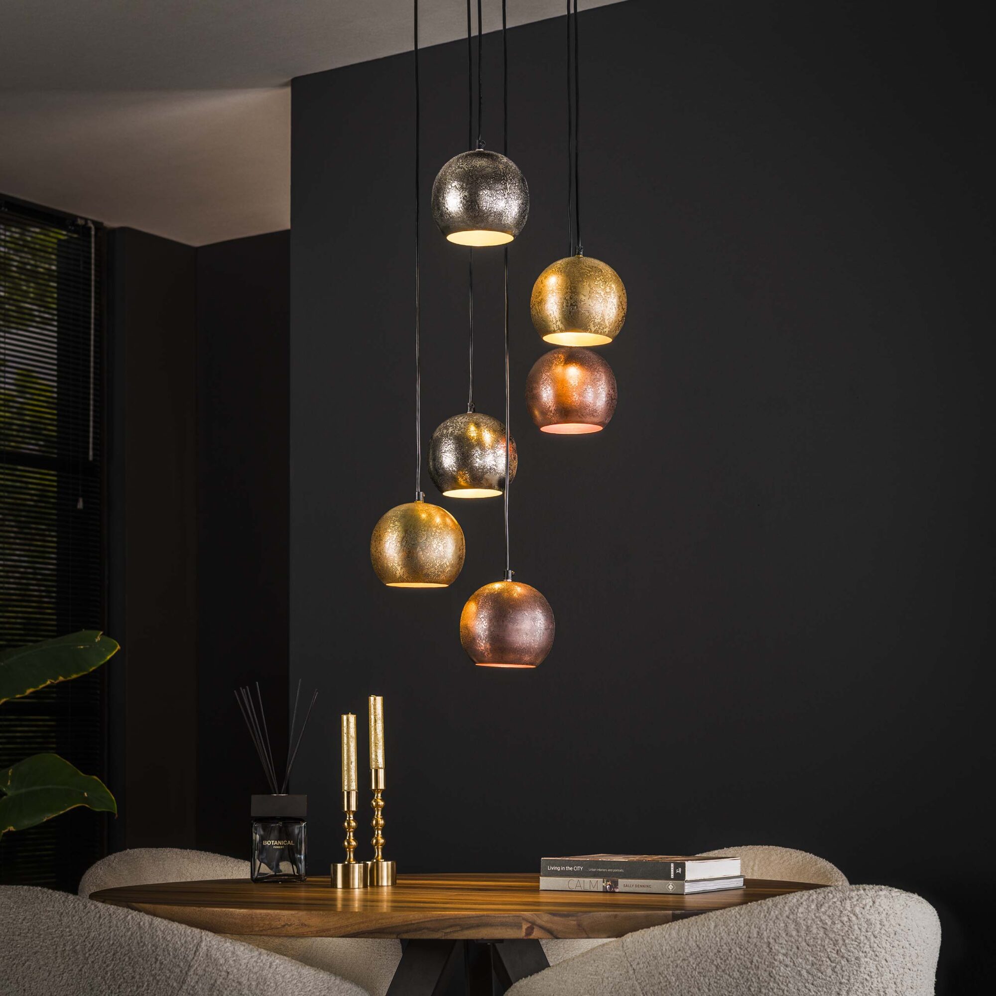 Hanglamp 6x bol getrapt metal print