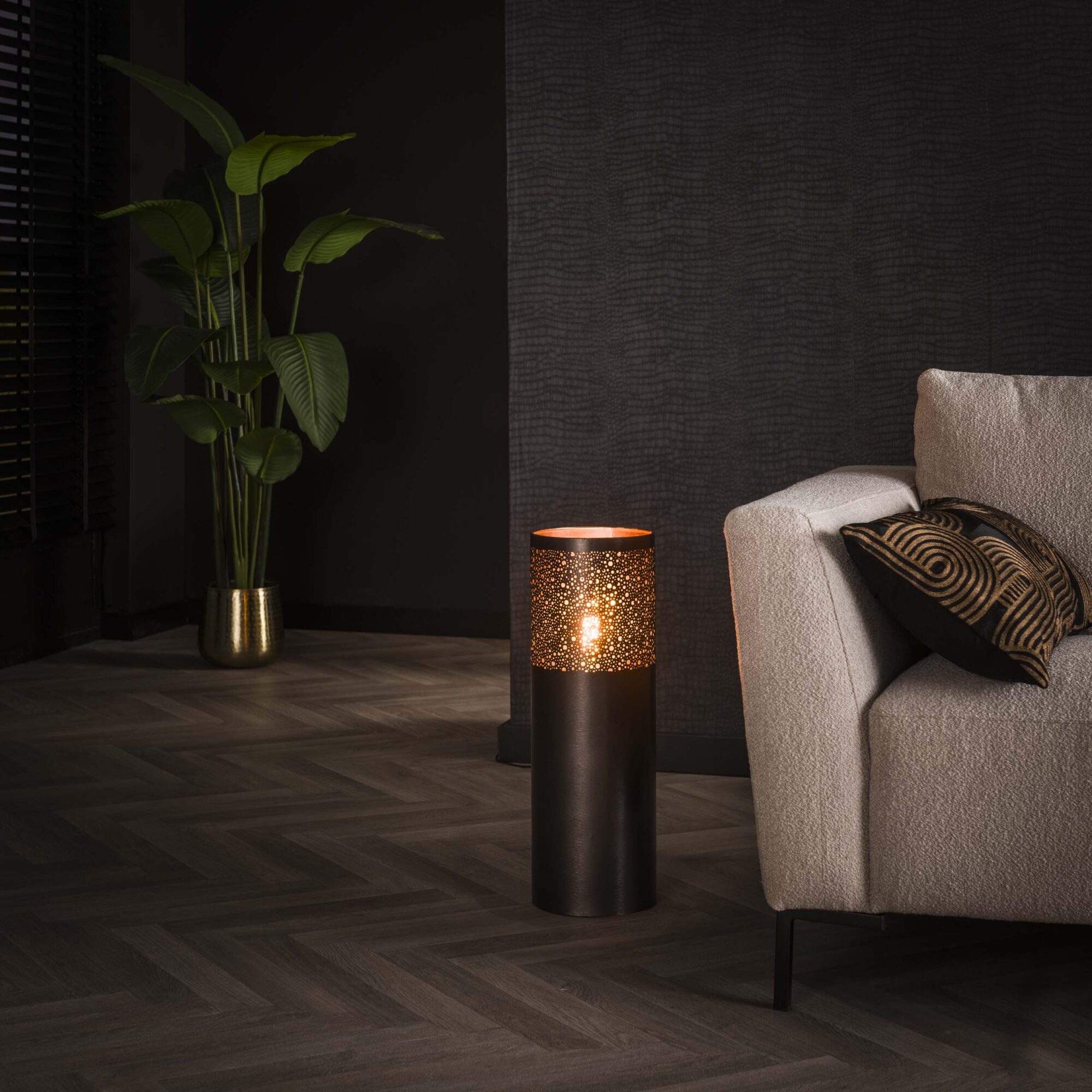 Vloerlamp Cilinder Zwart Nikkel - 60 cm