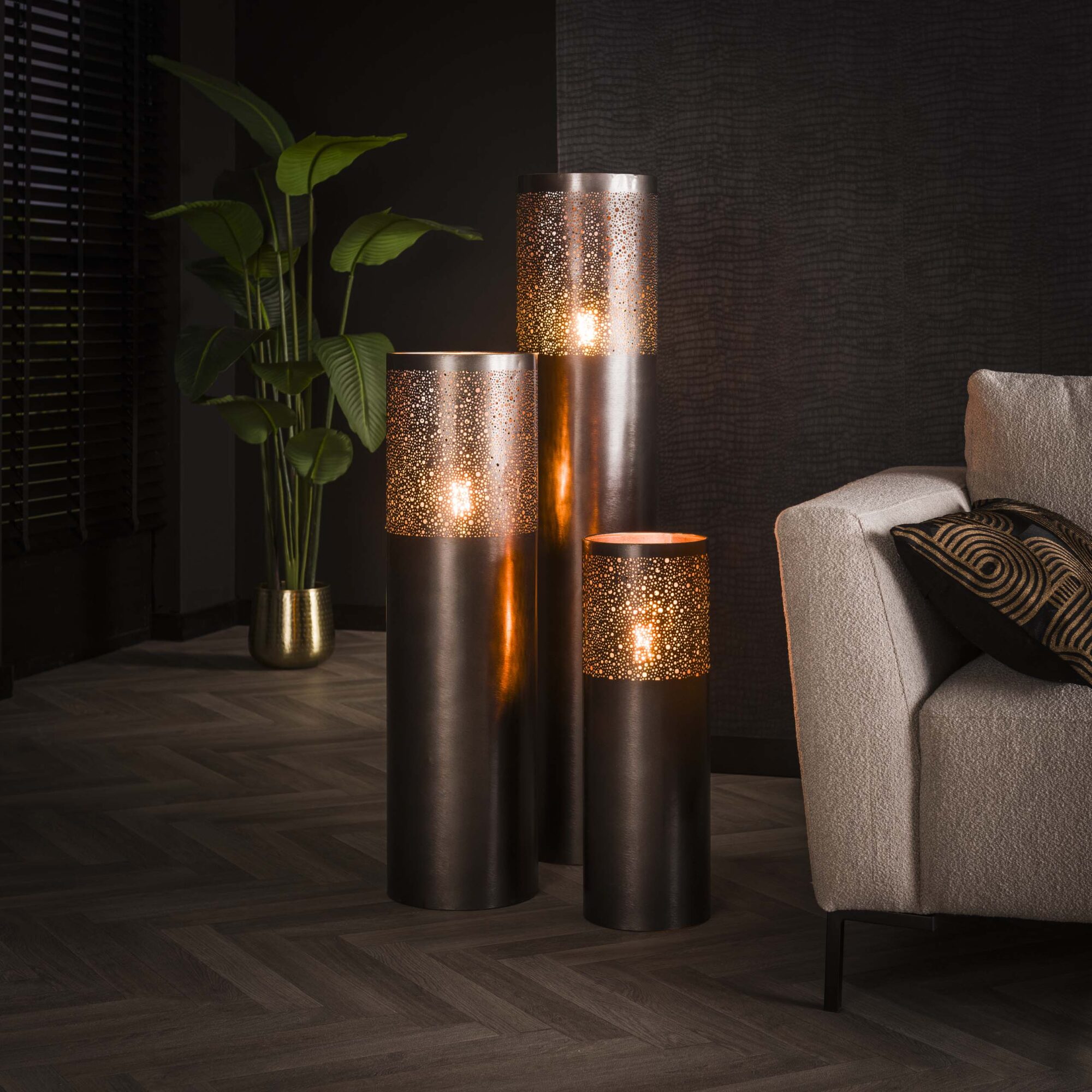 Vloerlamp Cilinder Zwart Nikkel - 60 cm - Afbeelding 3