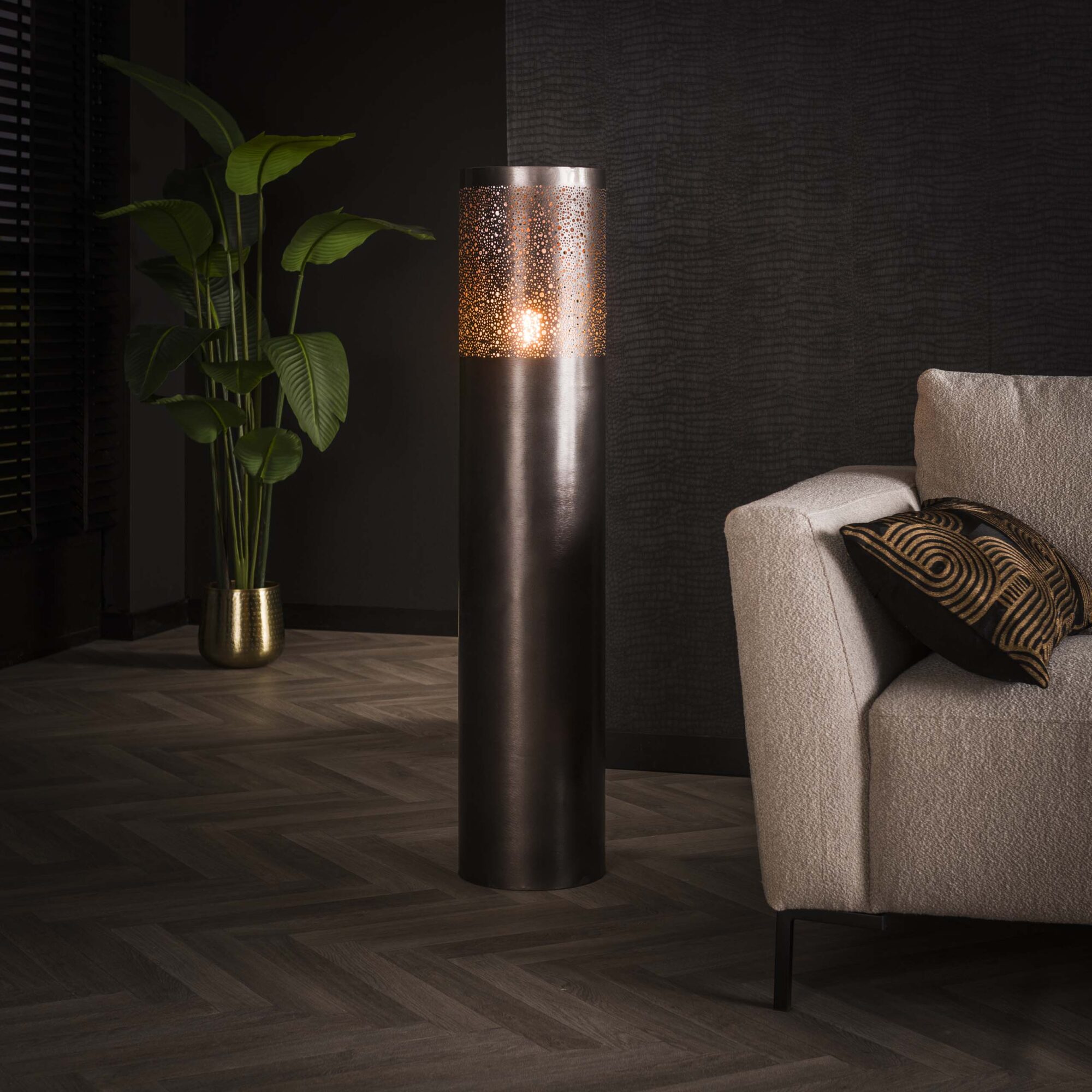 Vloerlamp Cilinder Zwart Nikkel - 120 cm