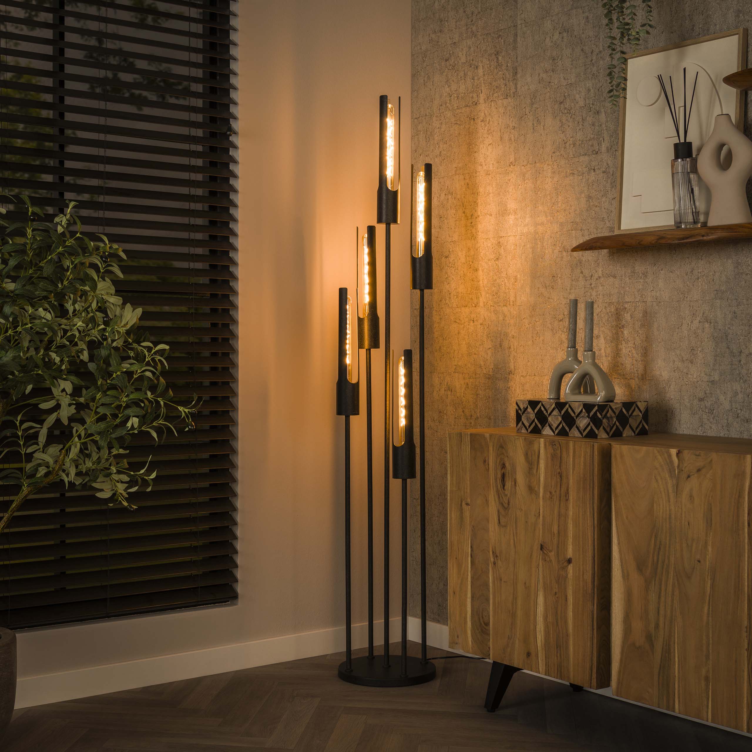 Vloerlamp Tube Artic Black 5 lamps